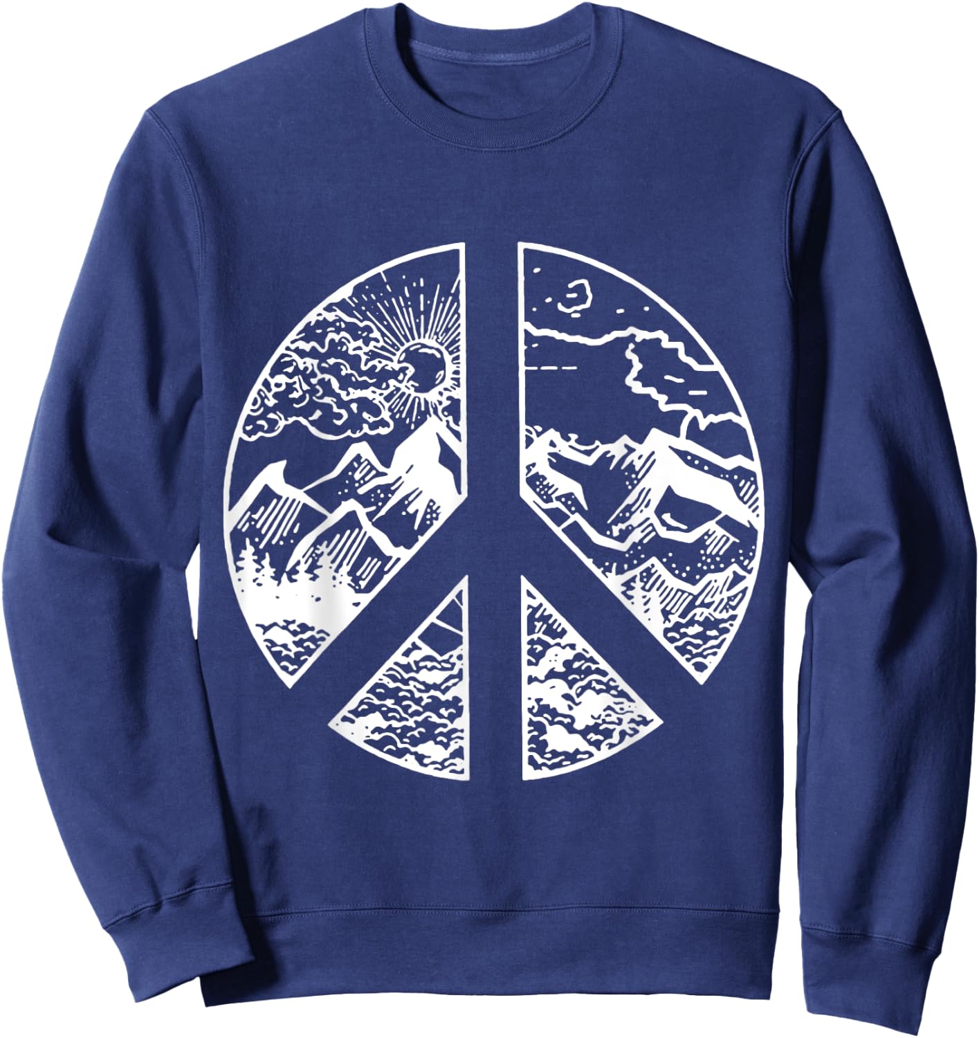 Nature Peace Outdoor Adventures Mountain Peace Sign Hippie Sweatshirt - Sweatshirt | Navy