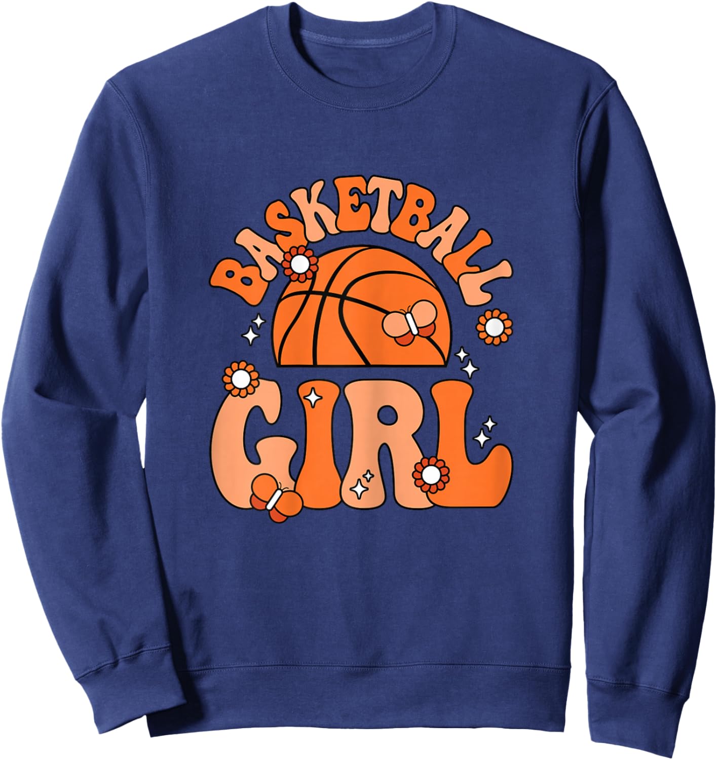 Basketball Girl Cute Groovy Basketball Lover Women Girls Sweatshirt - Sweatshirt | Navy