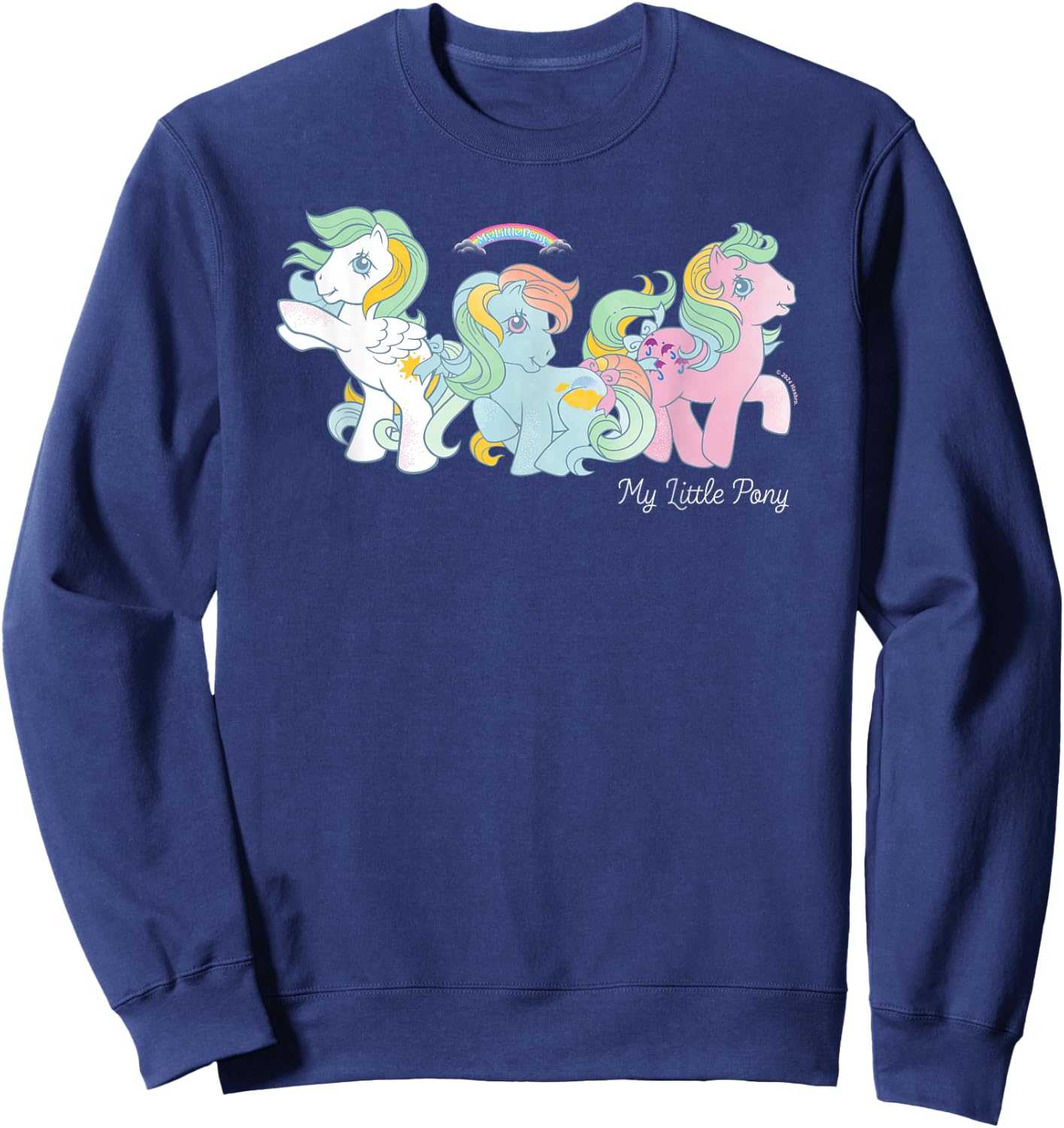 My Little Pony Classic Vintage Pastel 3 Ponies Rainbow Group Sweatshirt - Sweatshirt | Navy