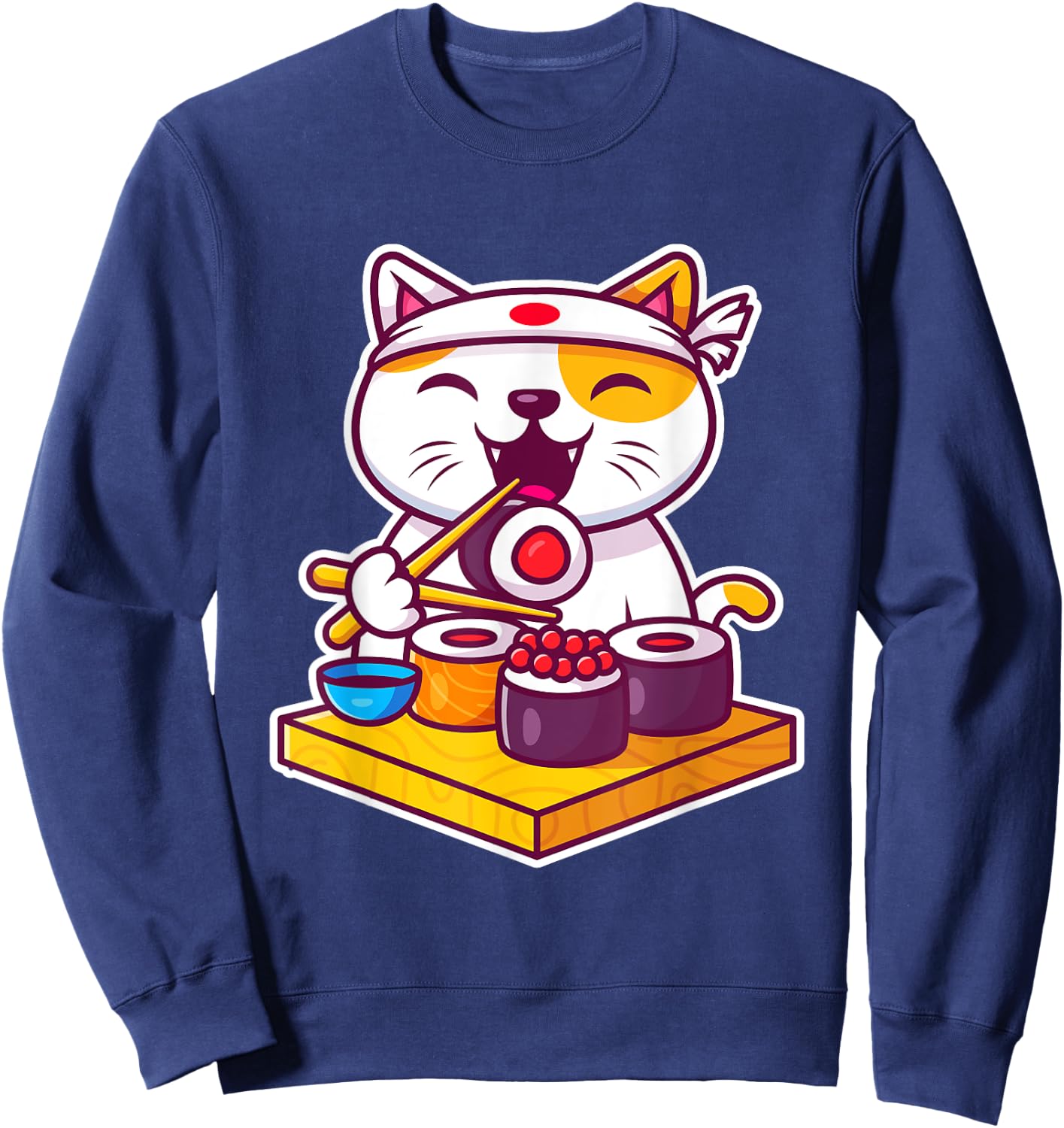 Funny Cool Sushi Cat New Look Outfit Illustration Graphic Men Women Kids Sweatshirt - Sweatshirt | Navy