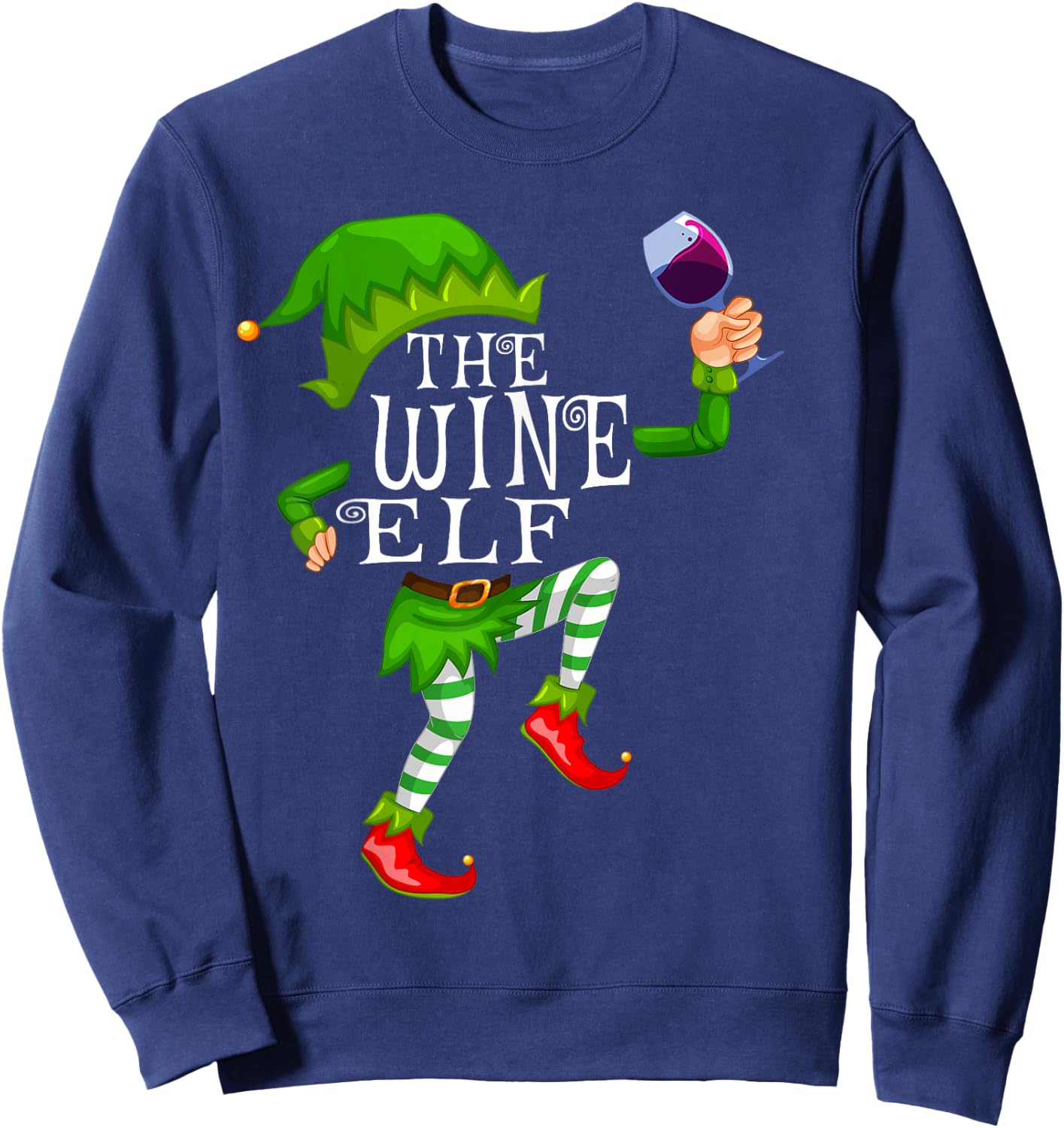 The Wine Elf Wine Drinking Matching Family Christmas Pajama Sweatshirt - Sweatshirt | Navy