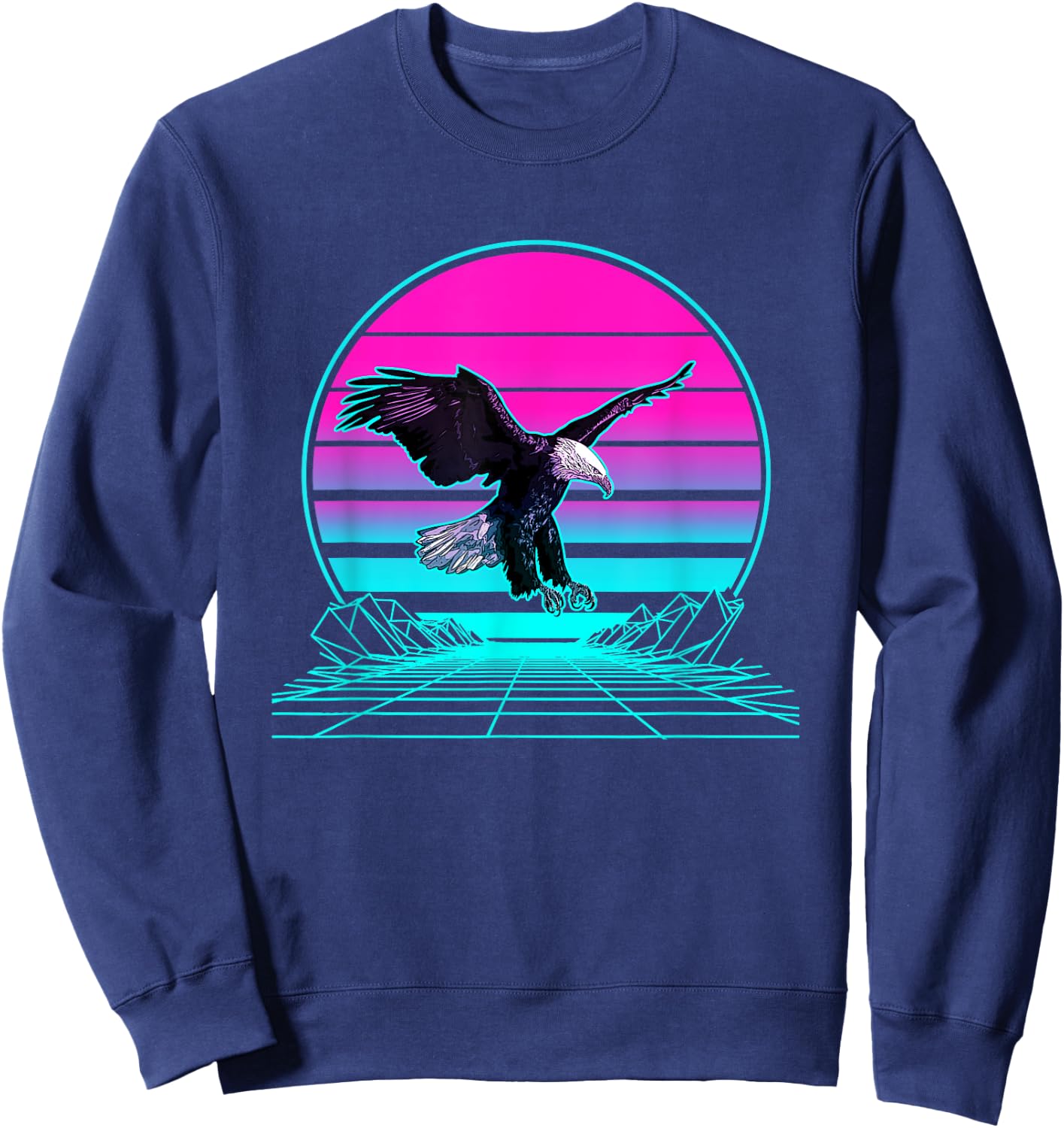Vintage Retro Sunset Bald Eagle Sweatshirt - Sweatshirt | Navy