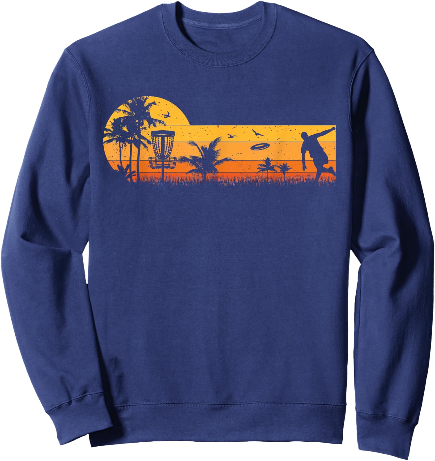 Retro Vintage Frisbee Golf Player Design | Disc Golf Sweatshirt - Sweatshirt | Navy
