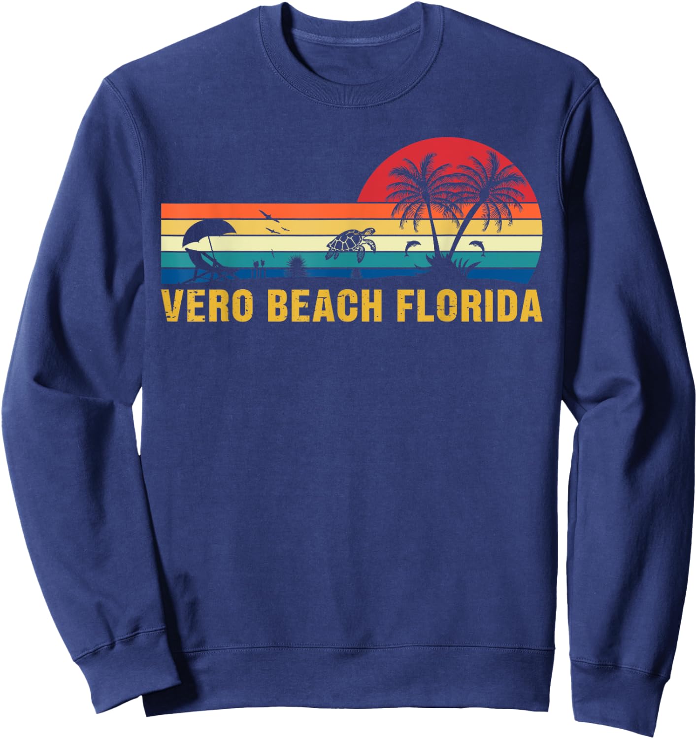 Family Vacation Vintage Vero Beach Florida Sea Turtle Sweatshirt - Sweatshirt | Navy