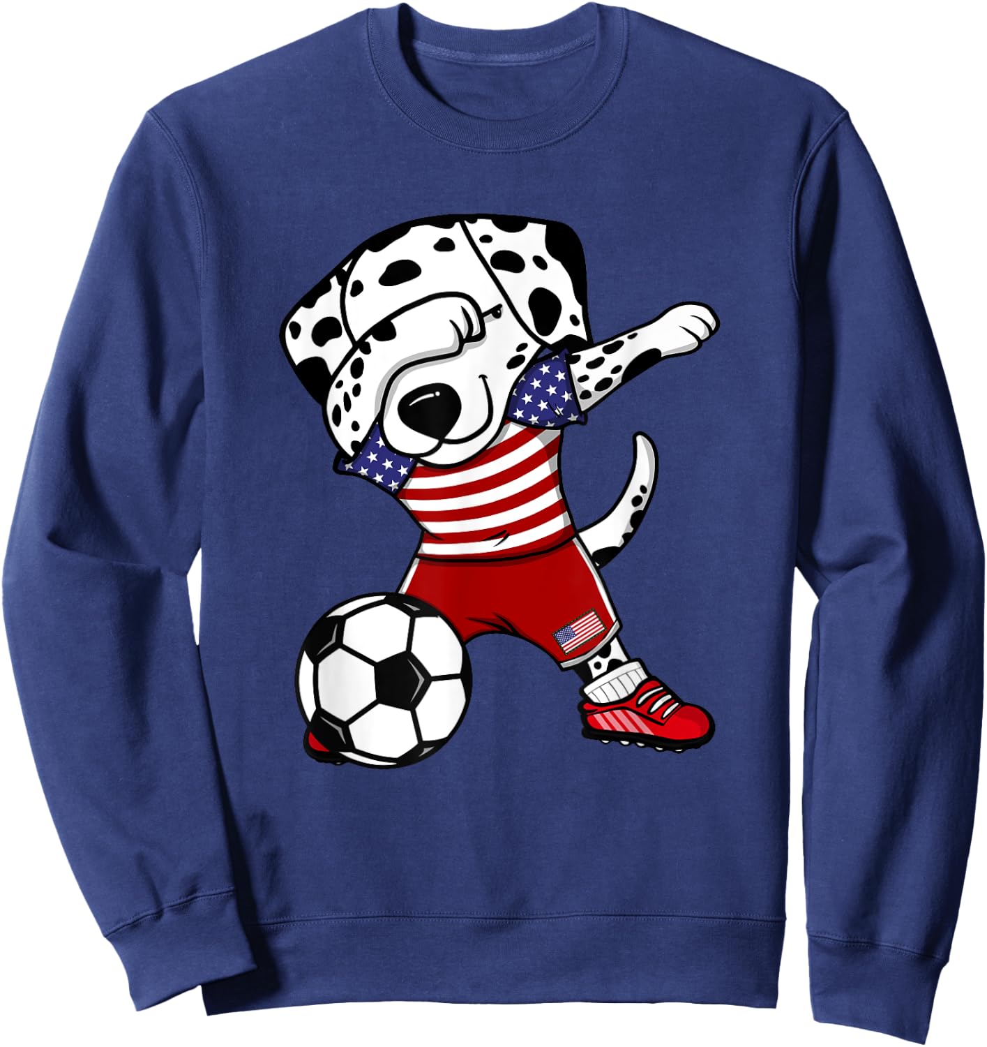 Dabbing Dalmatian America Soccer Fan Jersey US Flag Football Sweatshirt - Sweatshirt | Navy