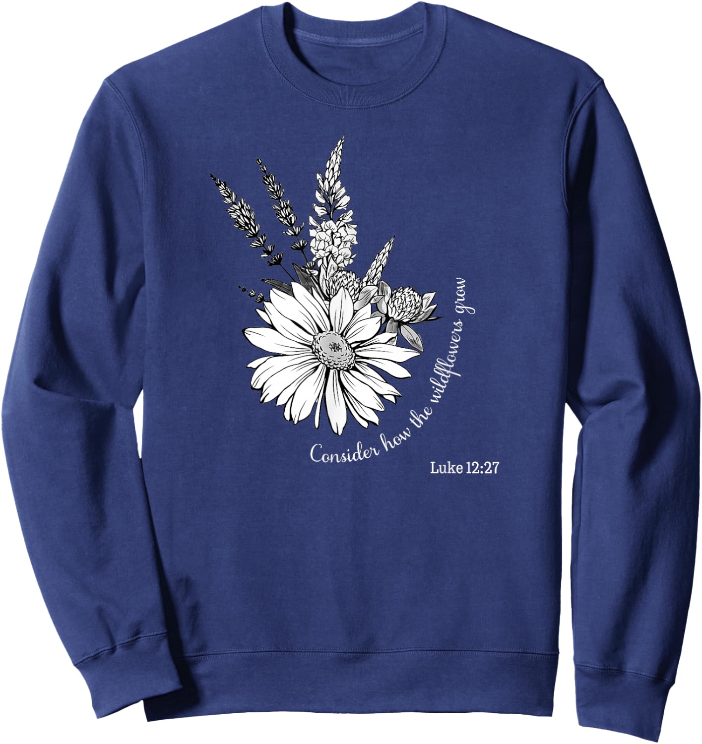 Women's Christian Botanical Flower Scripture Sweatshirt - Sweatshirt | Navy