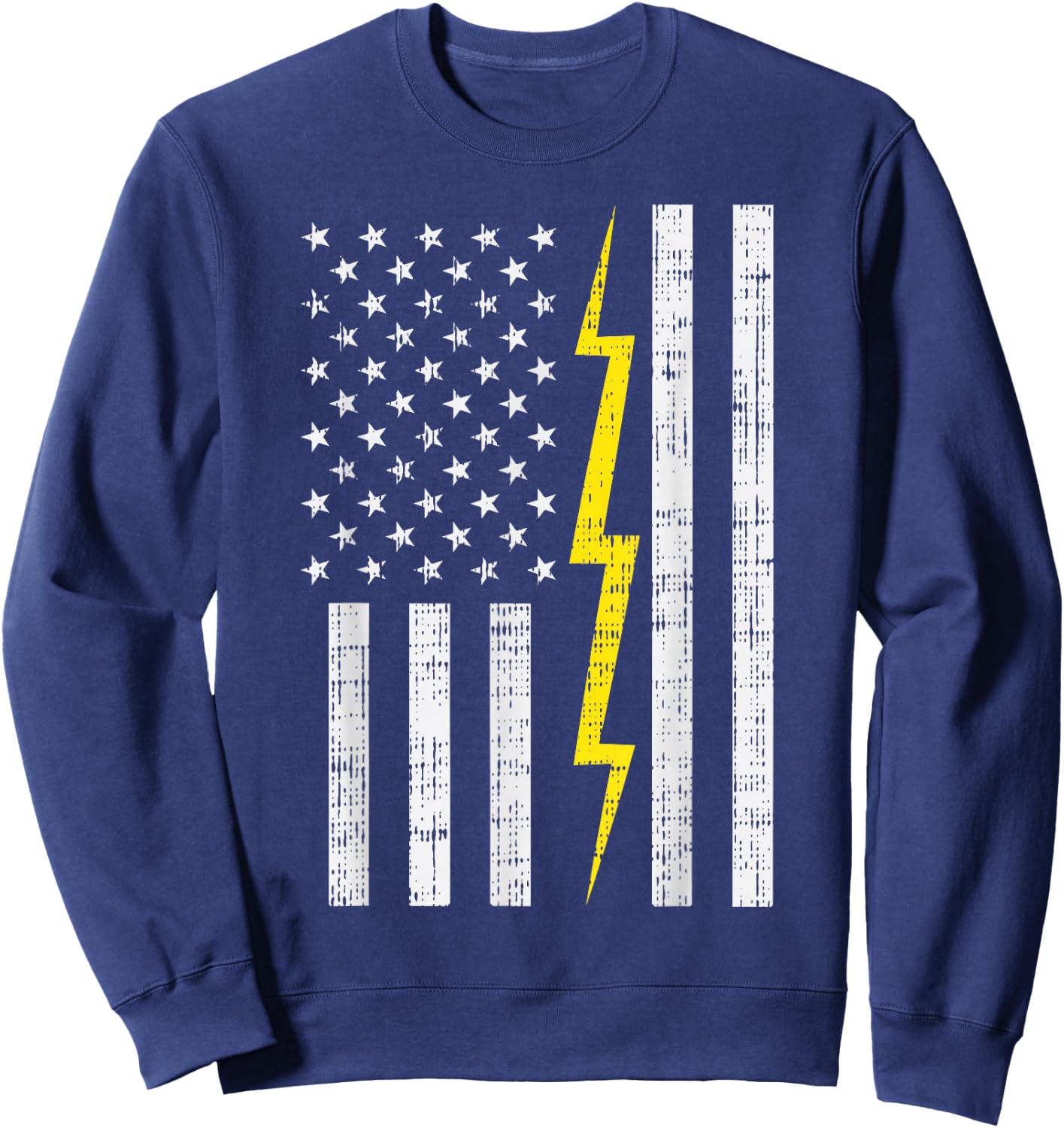 US Flag Lightning Bolt Vintage Patriotic Electrician Gift Sweatshirt - Sweatshirt | Navy