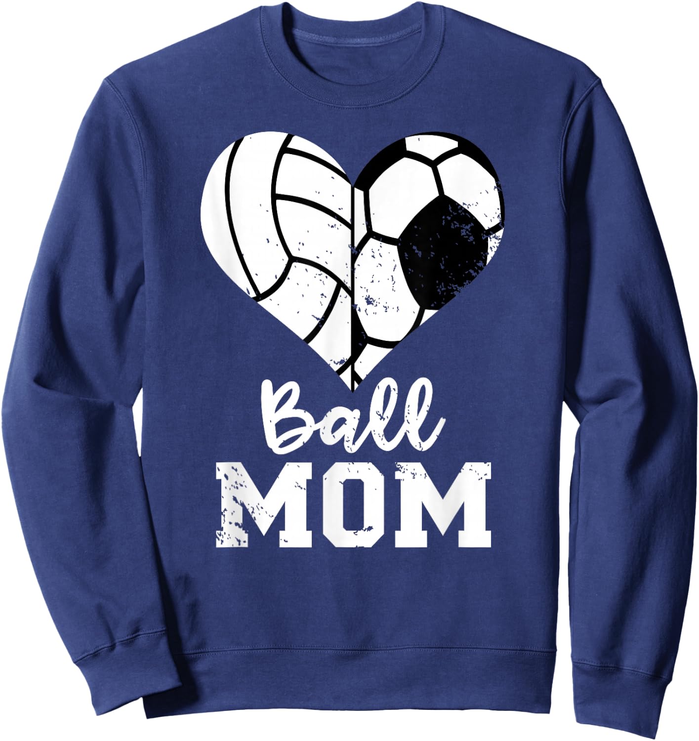 Ball Mom Heart Funny Soccer Volleyball Mom Sweatshirt - Sweatshirt | Navy