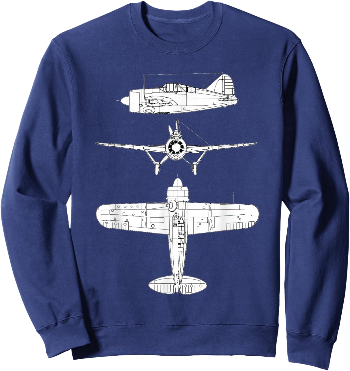 Brewster F2A Buffalo Fighter Aircraft WW2 Airplane Sweatshirt - Sweatshirt | Navy