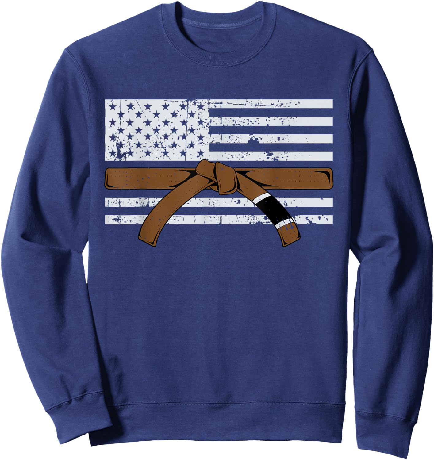 American Flag Jiujitsu Brown Belt Gift | Martial Arts Lover Sweatshirt - Sweatshirt | Navy