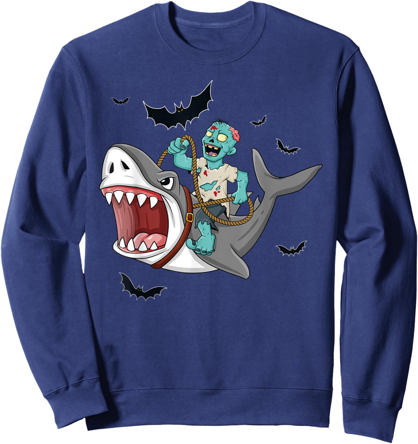 Halloween Zombie Riding Shark Funny Boys Girls Kids Sweatshirt - Sweatshirt | Navy
