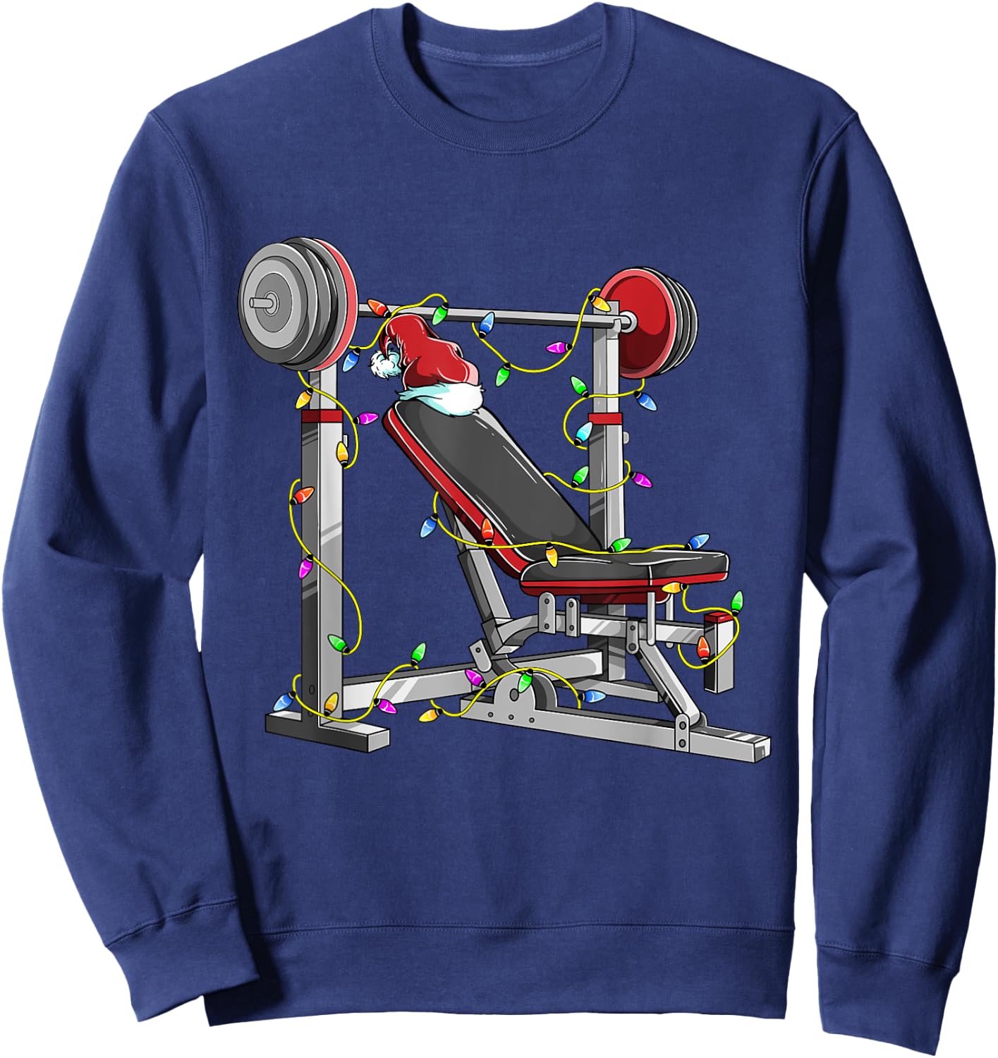 Santa In The Gym Funny Bench Press Christmas Weightlifting Sweatshirt - Sweatshirt | Navy