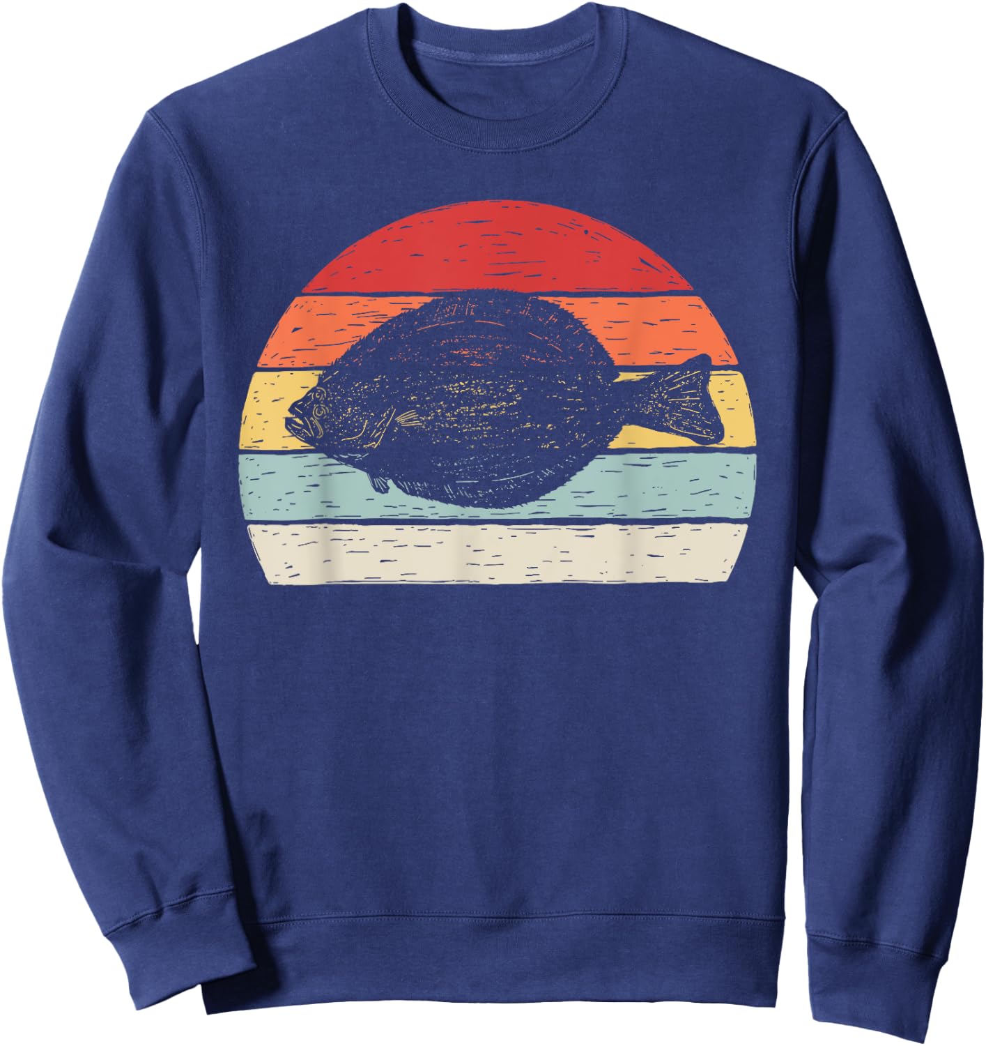 Vintage Retro Flounder Fish Sweatshirt - Sweatshirt | Navy