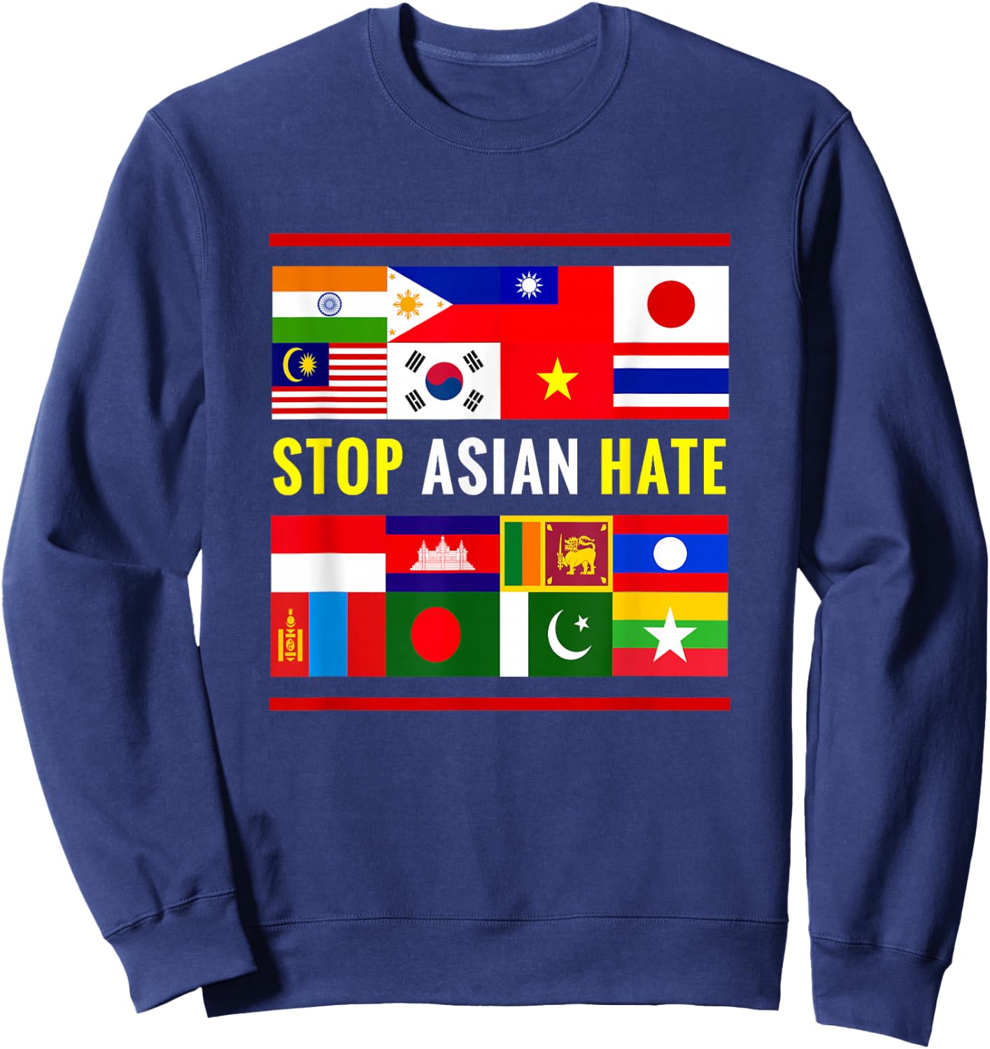 Stop AAPI Hate Support Awareness - Stop Asian Hate Flag Sweatshirt - Sweatshirt | Navy