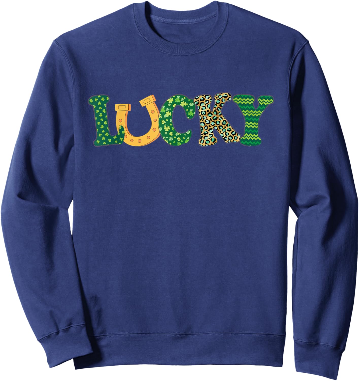 Lucky Horseshoe Women Kids Girls Cute St. Patrick's Day Sweatshirt - Sweatshirt | Navy