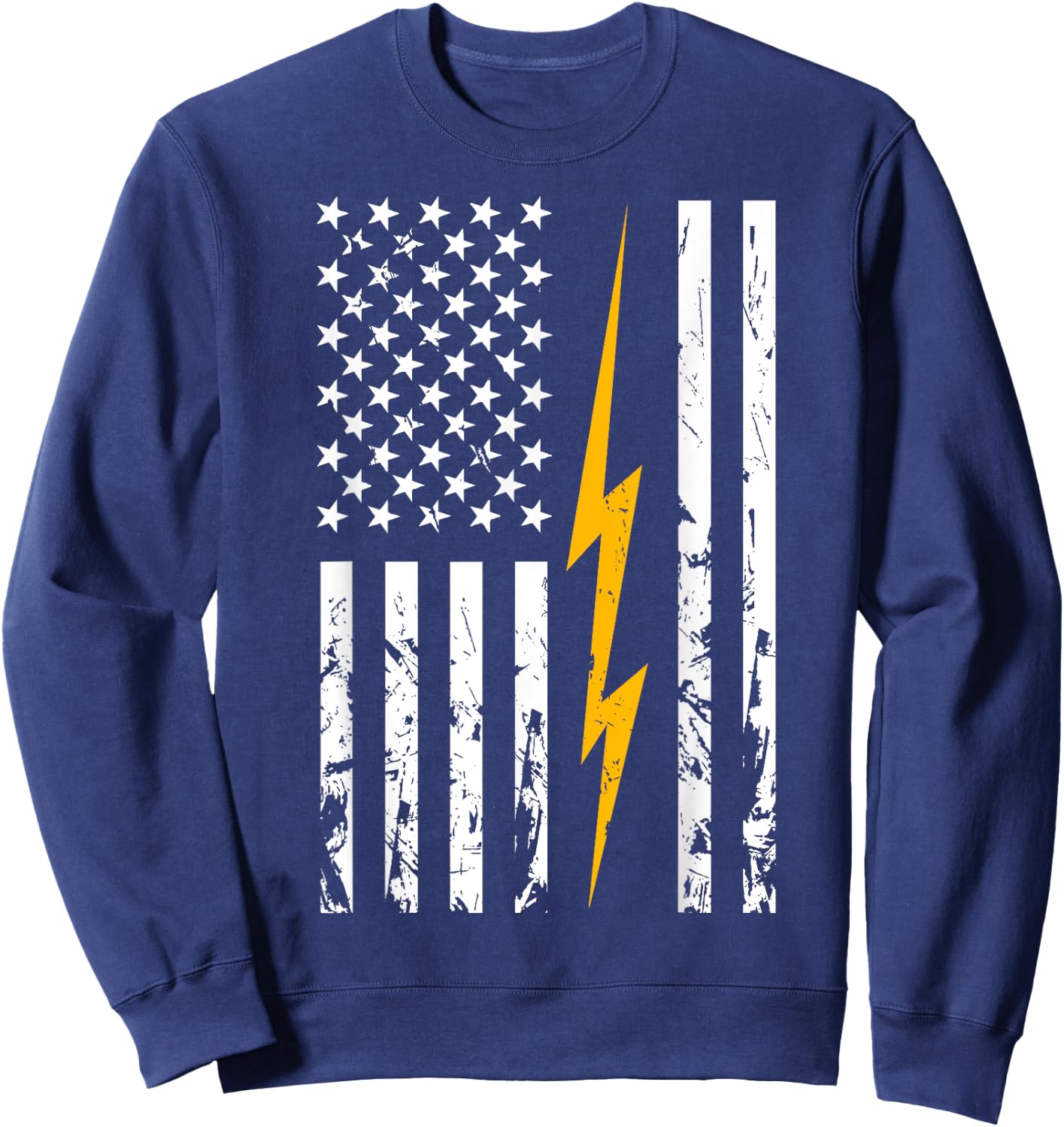Electrician American Flag Electric Bolt Lineman USA Flag Sweatshirt - Sweatshirt | Navy