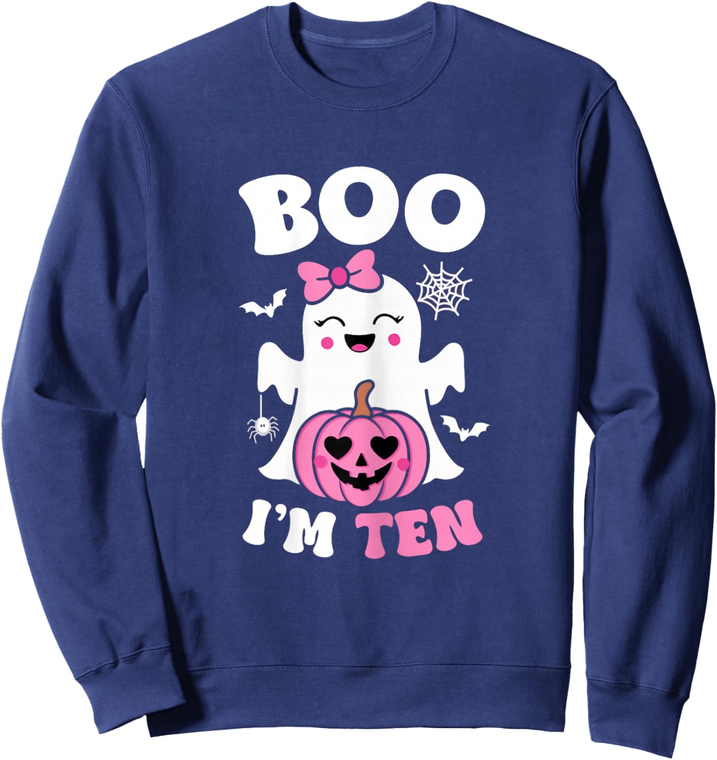 Ghost Boo I'm Ten Year 10th Birthday Girls Halloween Groovy Sweatshirt - Sweatshirt | Navy