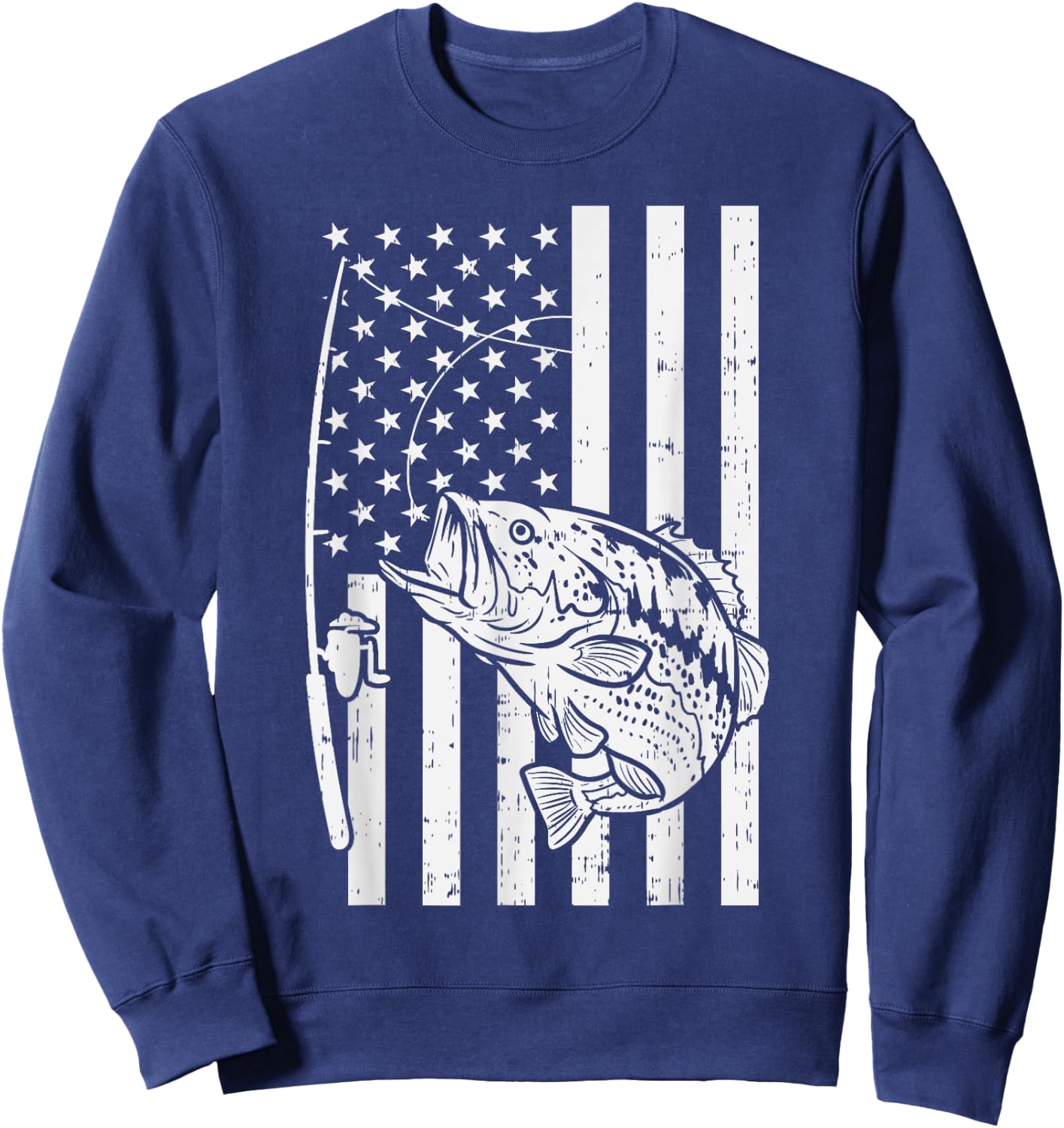 American Flag Bass Fishing Vintage Patriotic Fisherman Gift Sweatshirt - Sweatshirt | Navy