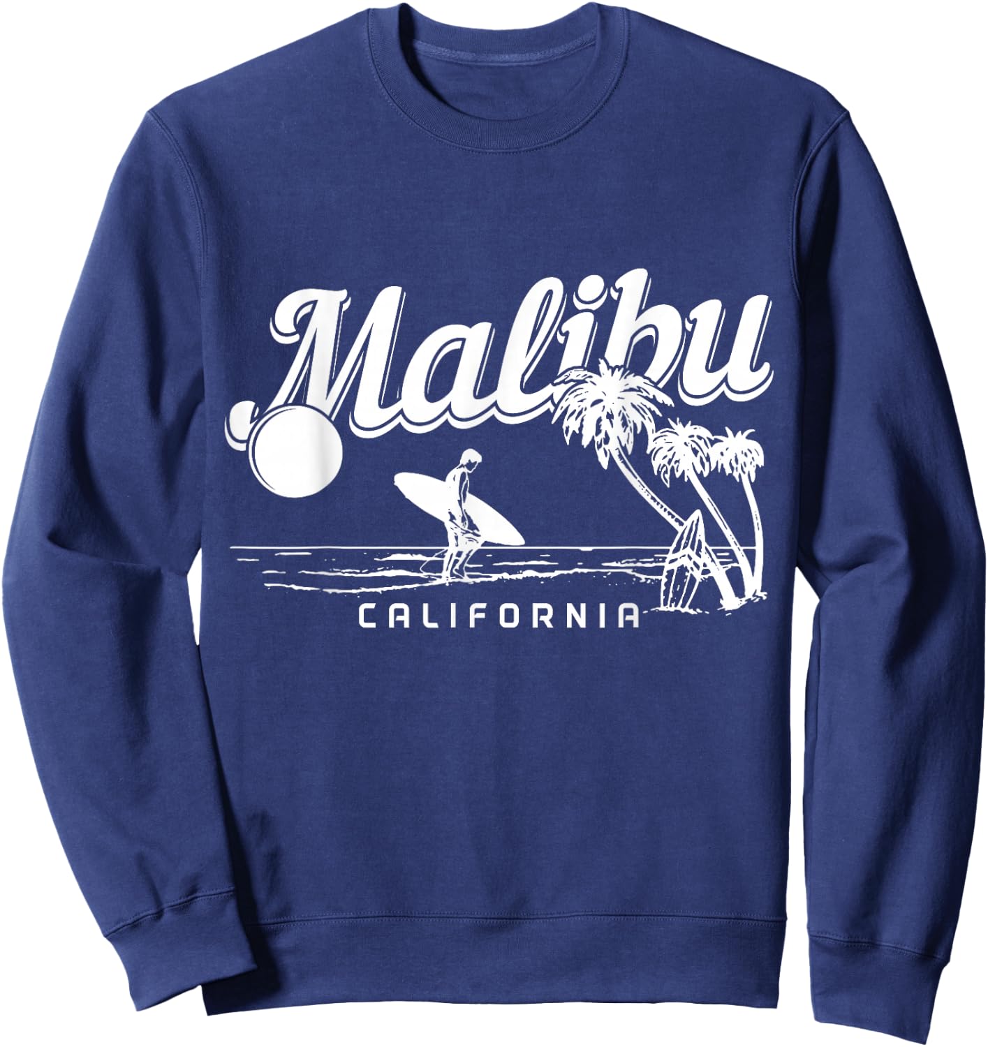 Malibu Beach California Surf Vintage Souvenir Surfing Surfer Sweatshirt - Sweatshirt | Navy