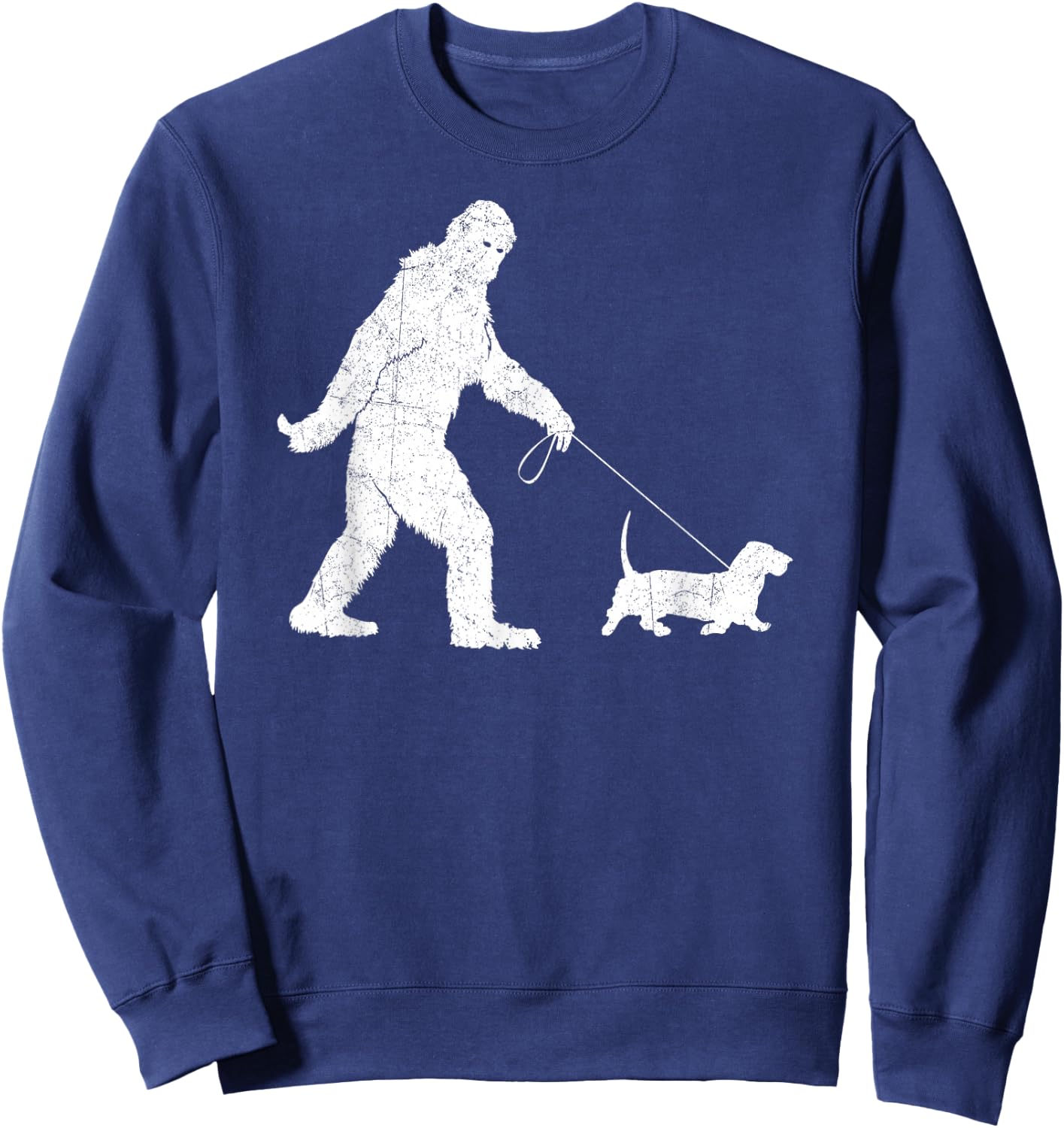 Funny Bigfoot Sasquatch Walking Basset Hound Dog Lovers Sweatshirt - Sweatshirt | Navy