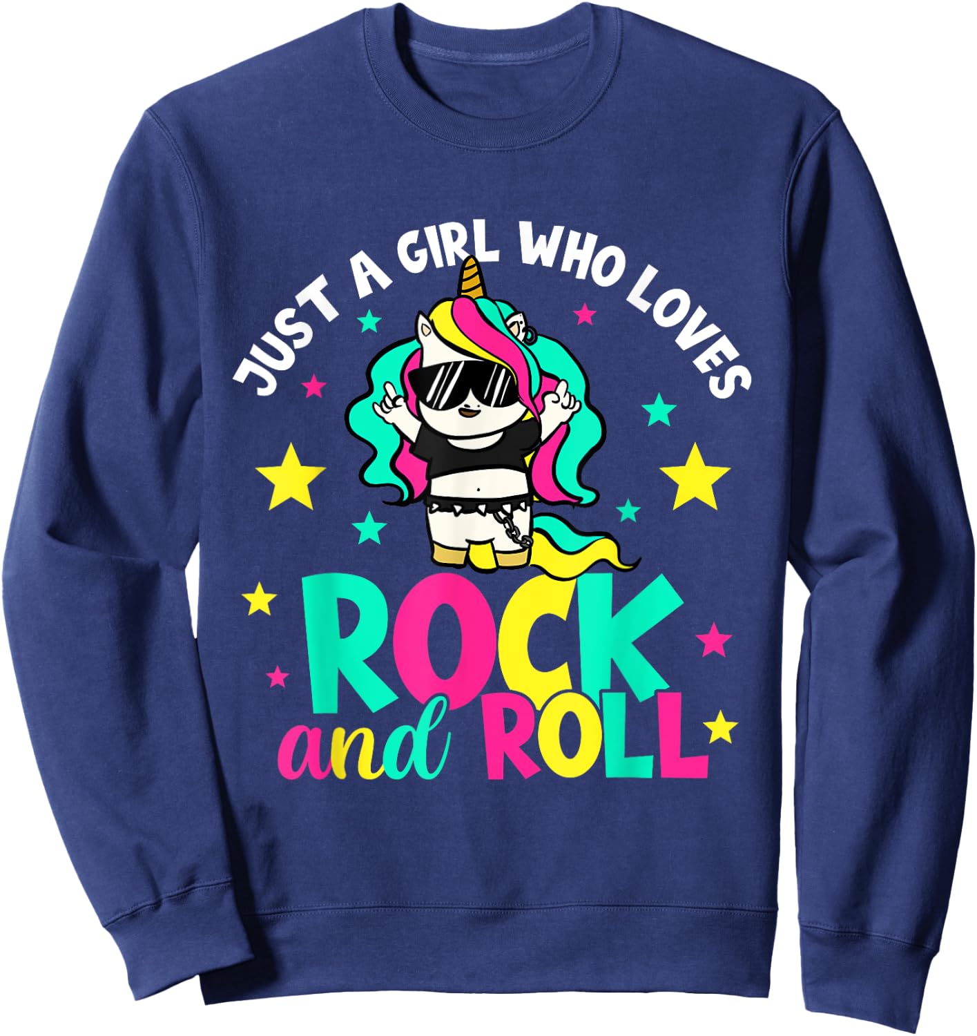 Just A Girl Who Loves Rock And Roll Funny Unicorn Lover Sweatshirt - Sweatshirt | Navy