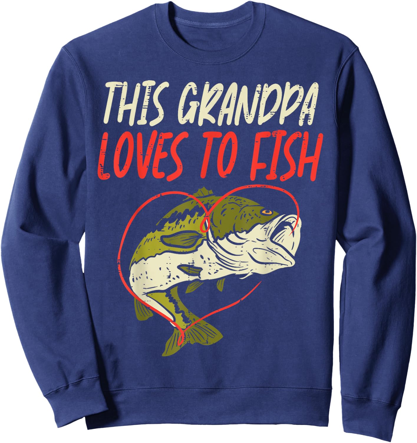 This Grandpa Loves To Fish Bass Fishing Family Matching Gift Sweatshirt - Sweatshirt | Navy