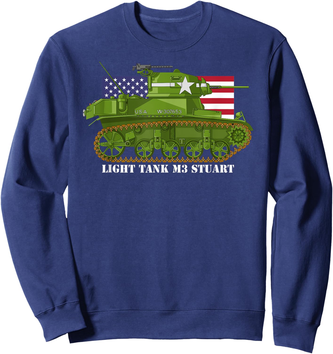 Light Tank M3 Stuart WW2 American Tanks USA Flag Women Kids Men Sweatshirt - Sweatshirt | Navy