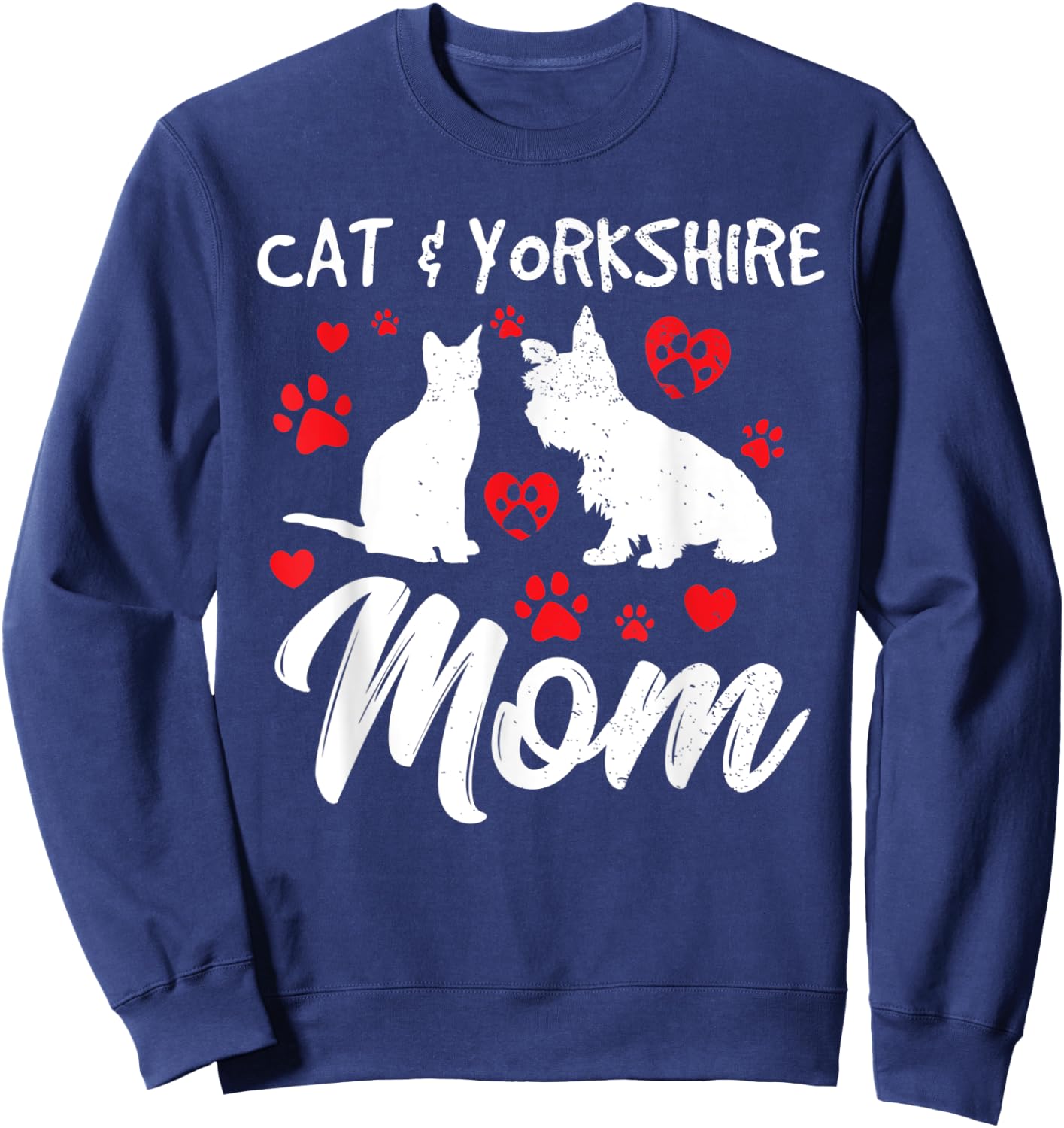 Cat and Yorkie Dog Mom Cute Yorkshire Mama Dog Owner Mother Sweatshirt - Sweatshirt | Navy
