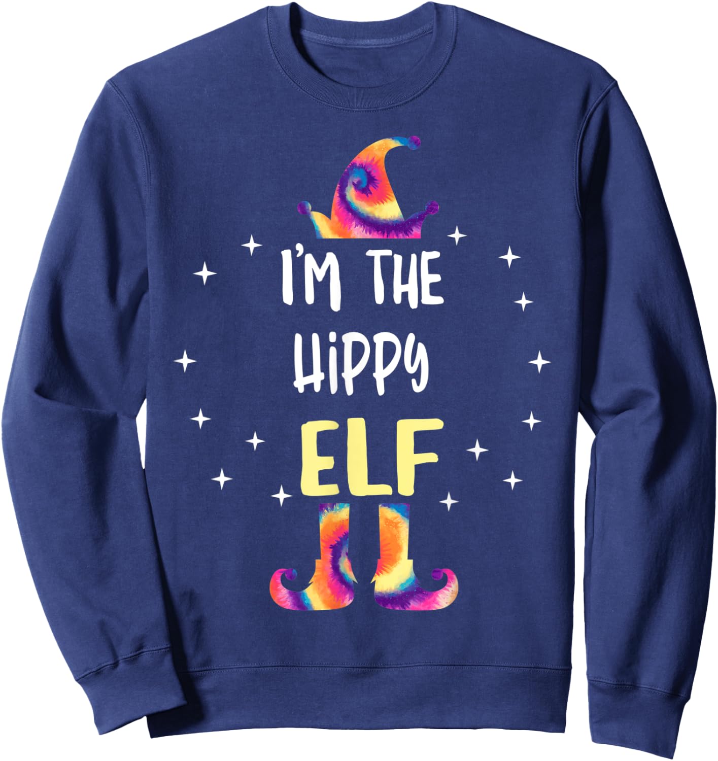 I'm The Hippy Elf Tie Dye Christmas Matching Family Sweatshirt - Sweatshirt | Navy
