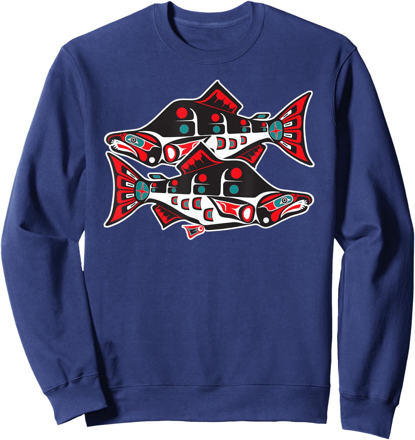 Alaska Native American Indian Salmon Fishing Tlingit Art III Sweatshirt - Sweatshirt | Navy