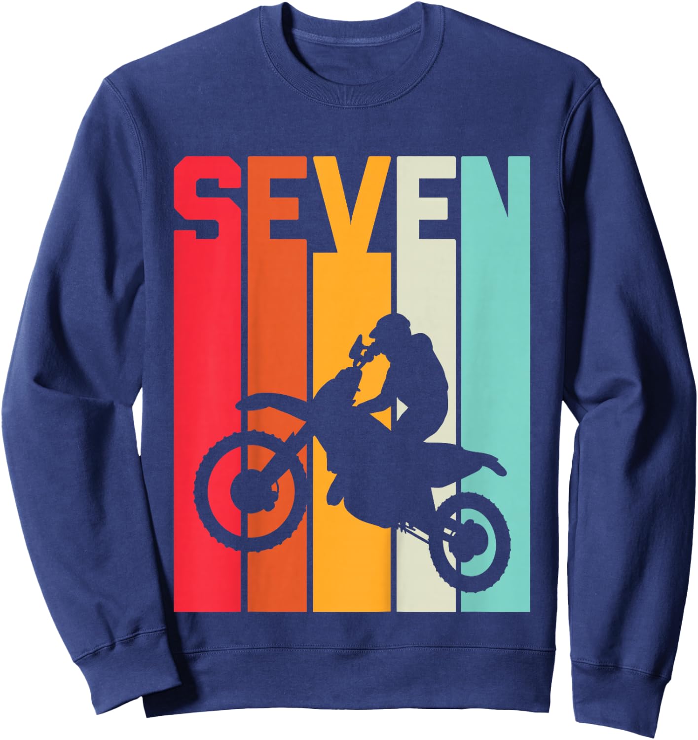 7th Birthday Retro Motocross 7 Years Boys Girl Dirt Bike Sweatshirt - Sweatshirt | Navy