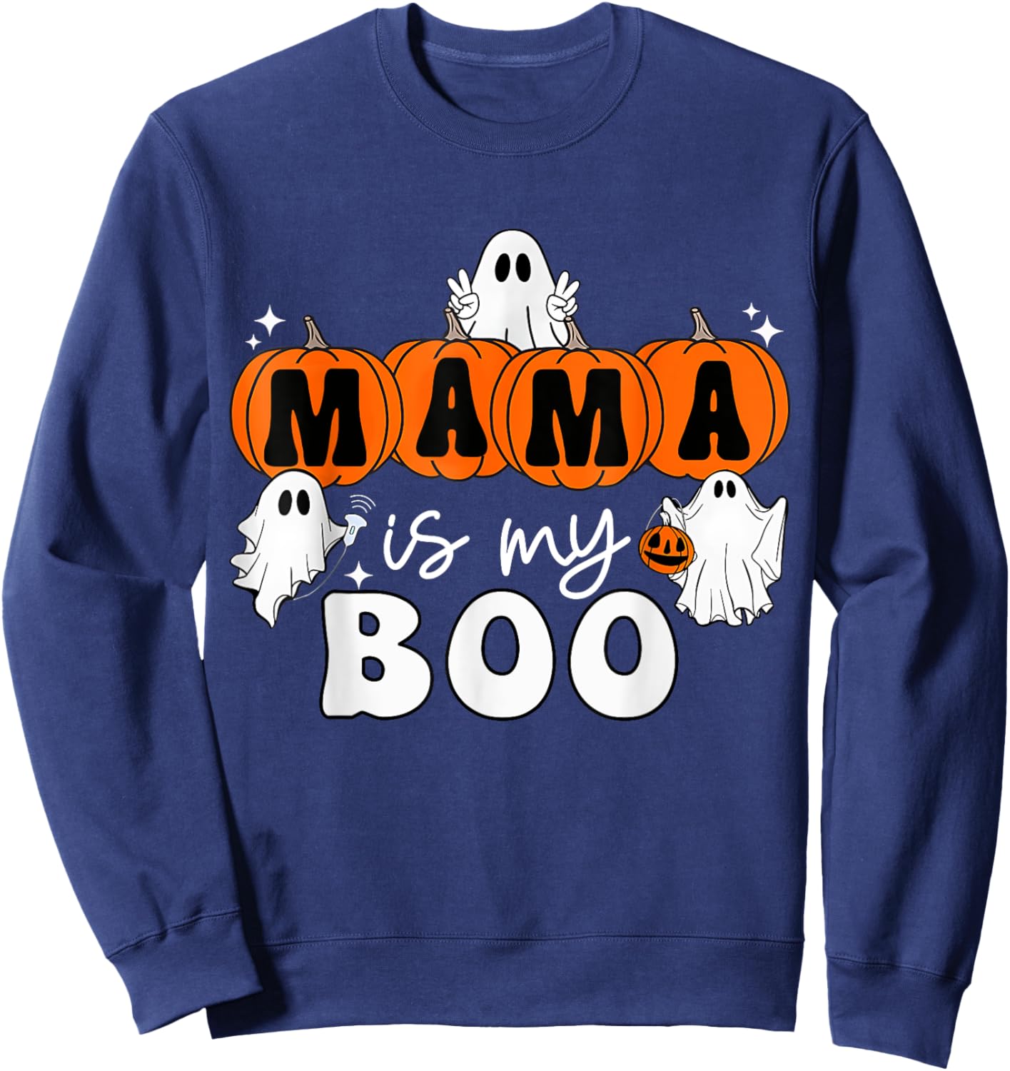 Retro Groovy Mama Is My Boo Cute Toddler Halloween Boys Girl Sweatshirt - Sweatshirt | Navy