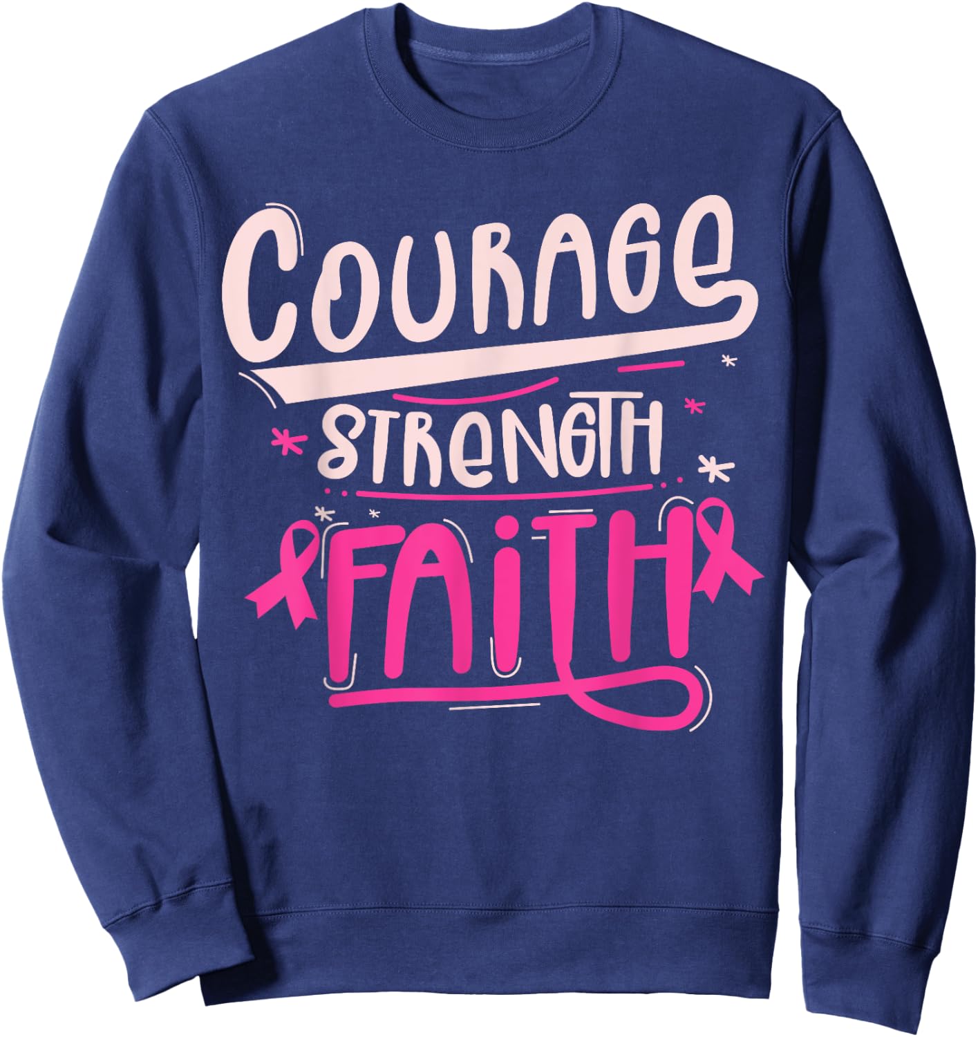 Breast Cancer Awareness Warrior Pink Ribbon Breast Cancer Sweatshirt - Sweatshirt | Navy