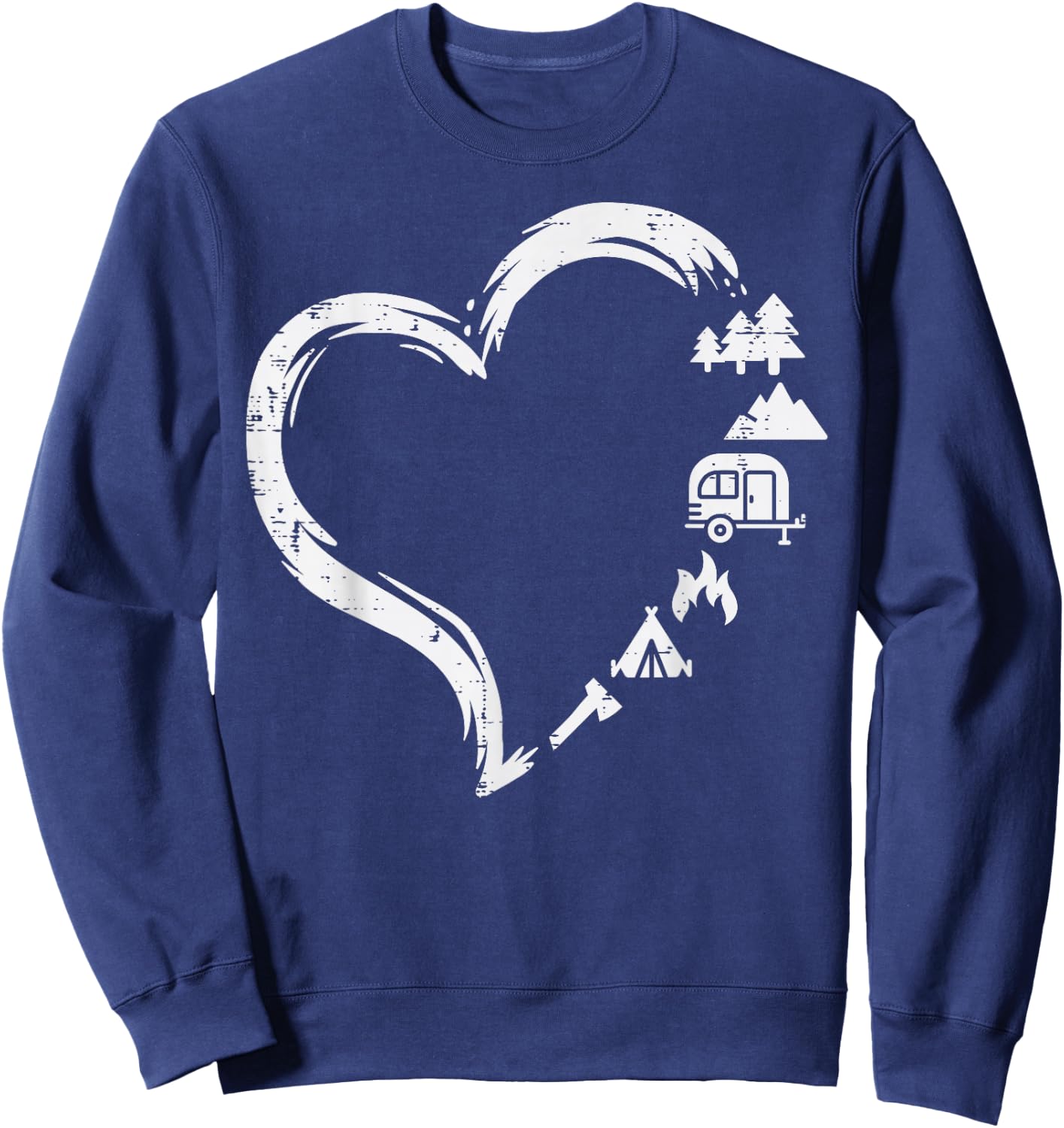 Trees RV Van Campfire Tent Heart Cute Love Camping Camper Sweatshirt - Sweatshirt | Navy