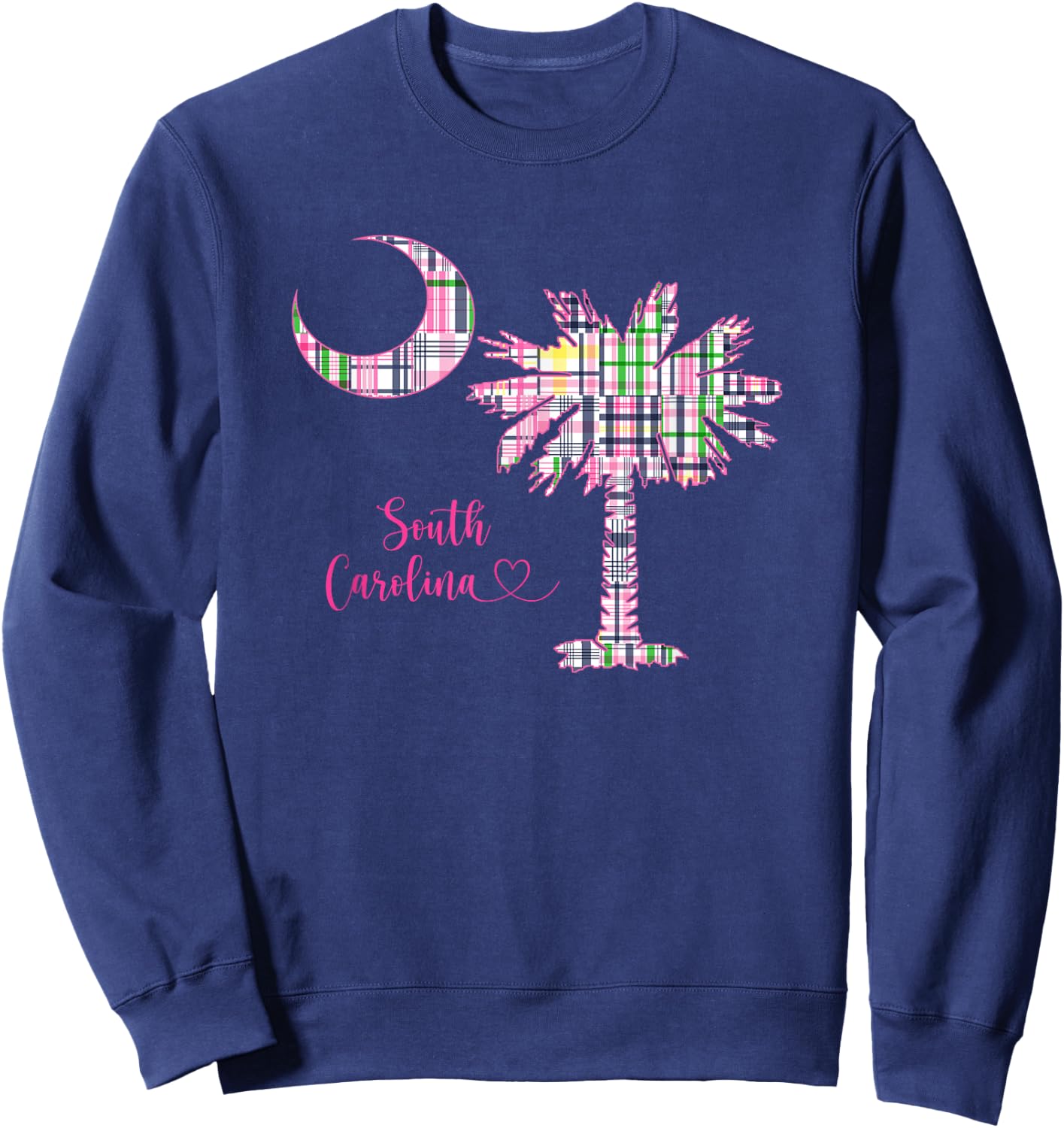 Hilton Head Island South Carolina Palm Moon Madras Plaid Sweatshirt - Sweatshirt | Navy