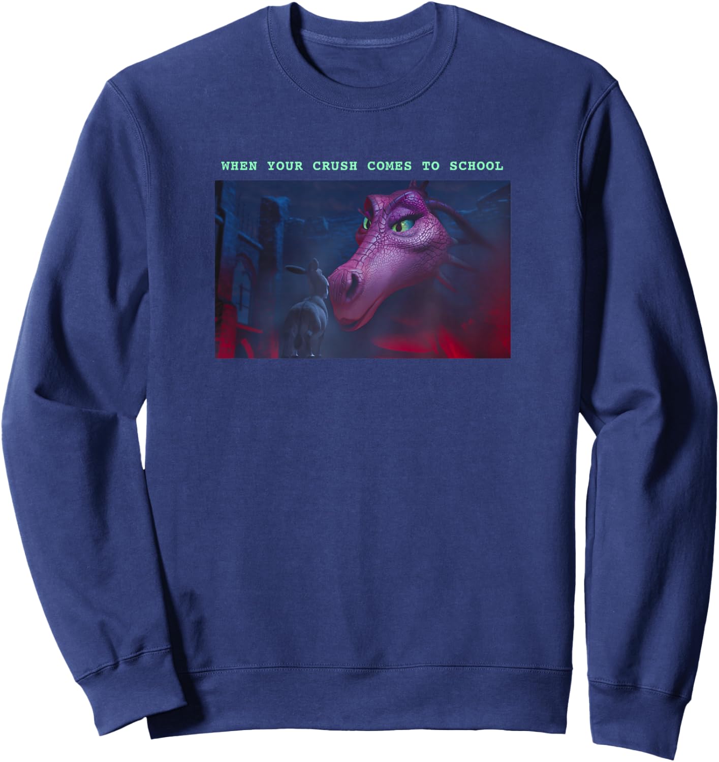 Shrek Dragon & Donkey When Your Crush Comes To School Sweatshirt - Sweatshirt | Navy