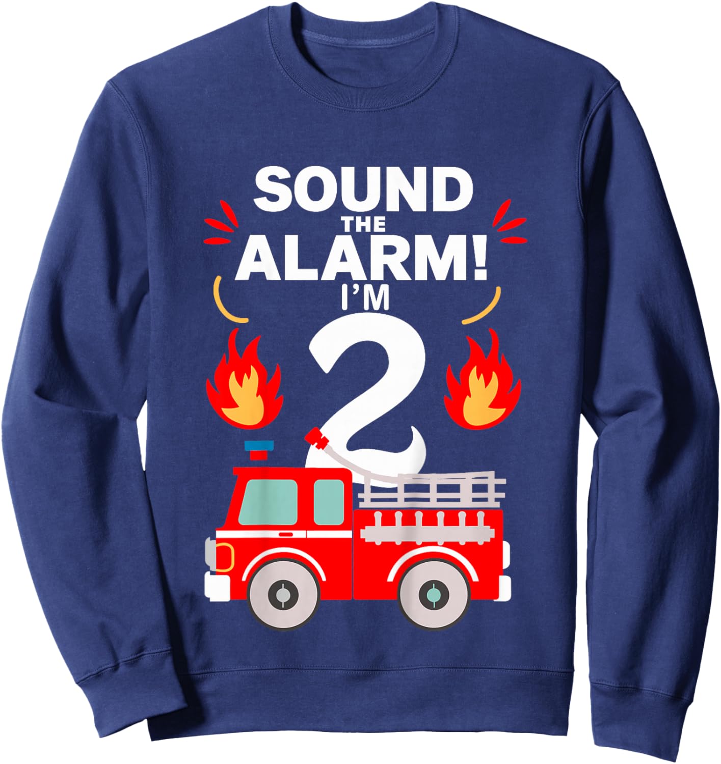 Kids 2nd Birthday Fire Truck 2 Year Old Birthday Boy Firefighter Sweatshirt - Sweatshirt | Navy