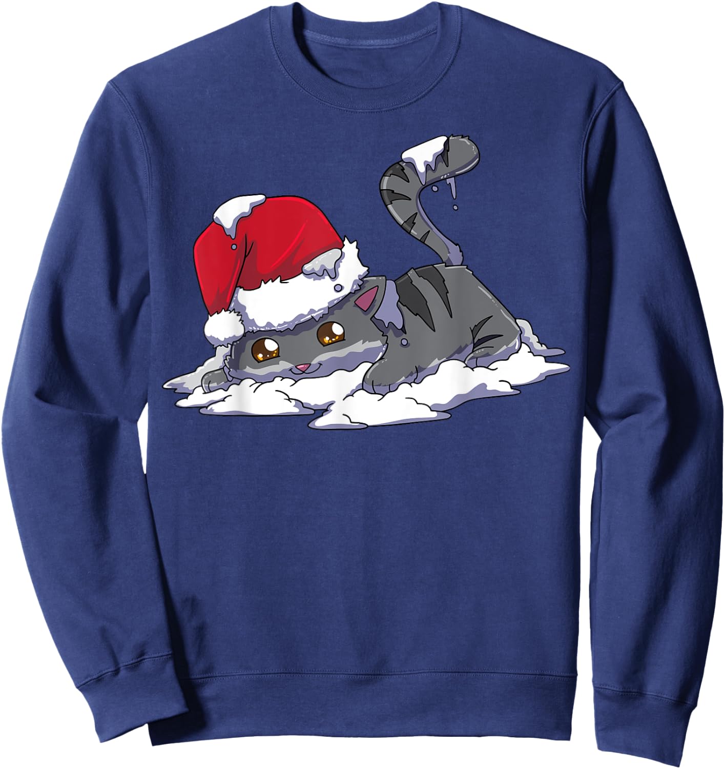 Christmas Anime Kawaii Neko Cat Sweatshirt - Sweatshirt | Navy