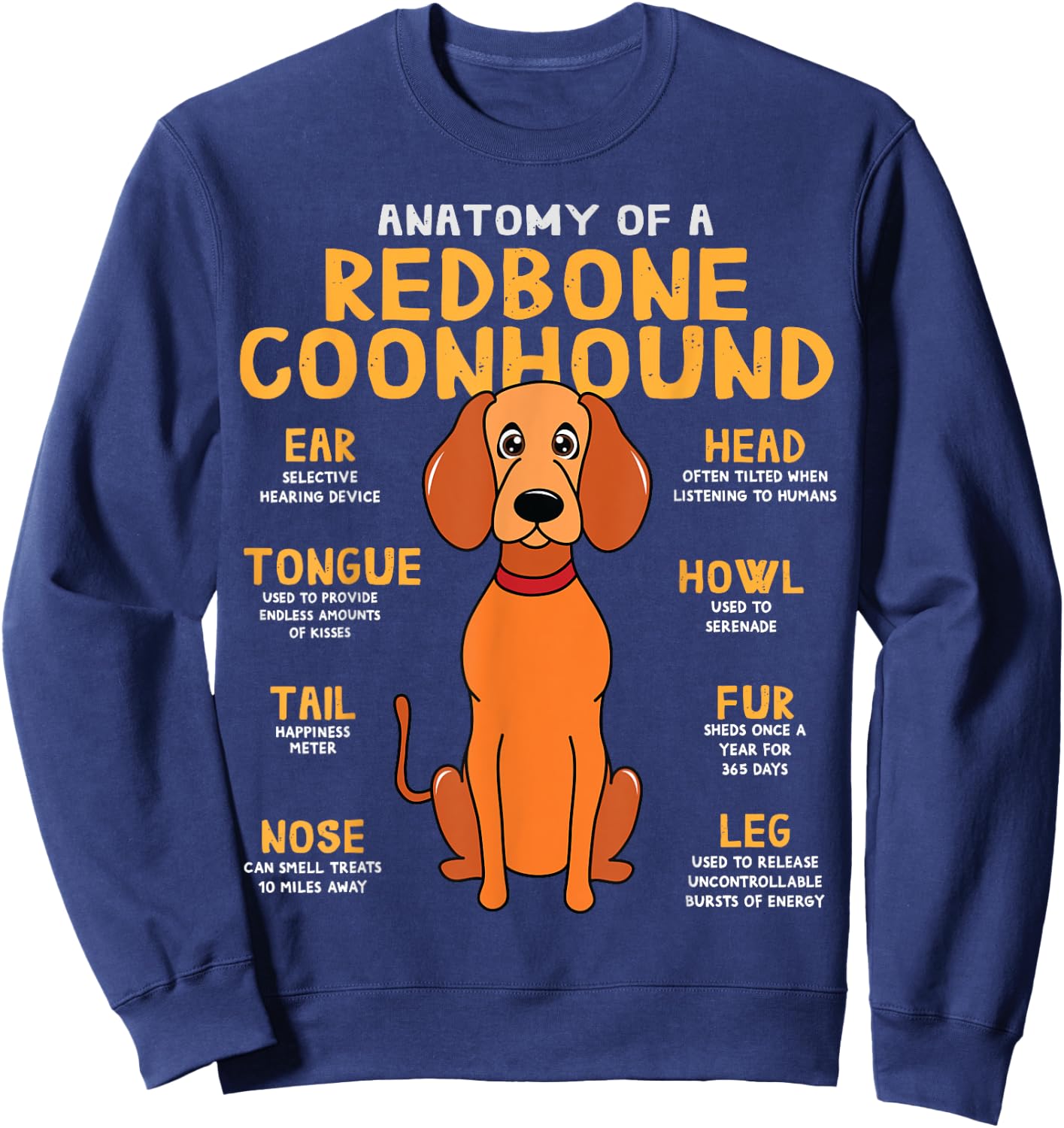 Redbone Coonhound Anatomy Funny Dog Mum Dad Gift Sweatshirt - Sweatshirt | Navy