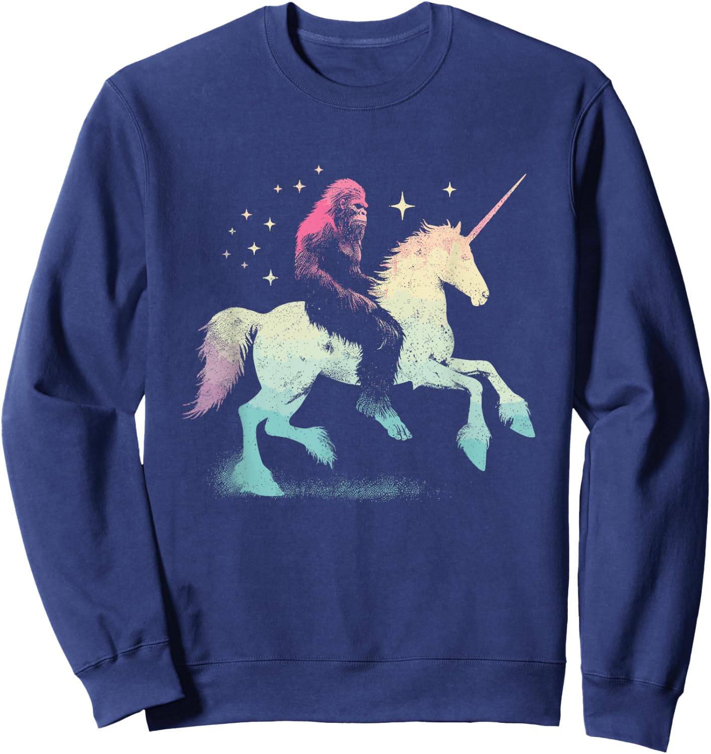 Bigfoot Riding A Unicorn - Funny Graphic Sasquatch Lover Sweatshirt - Sweatshirt | Navy