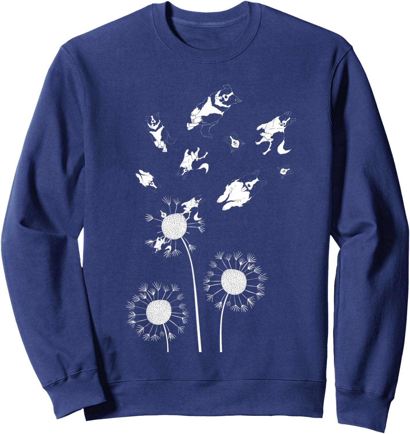 Floral Flower Dandelion Dog Lover Border Collie Women Kids Sweatshirt - Sweatshirt | Navy