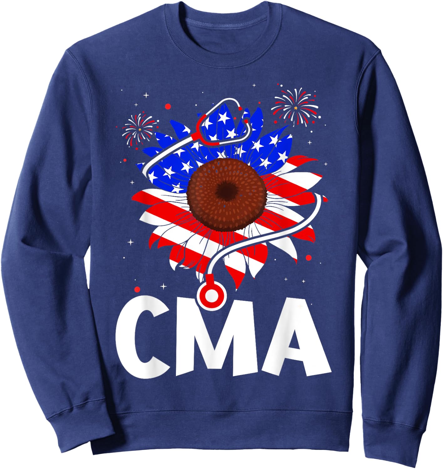 Patriotic Nurse CMA 4th Of July American Flag Sunflower Love Kids Men Sweatshirt - Sweatshirt | Navy