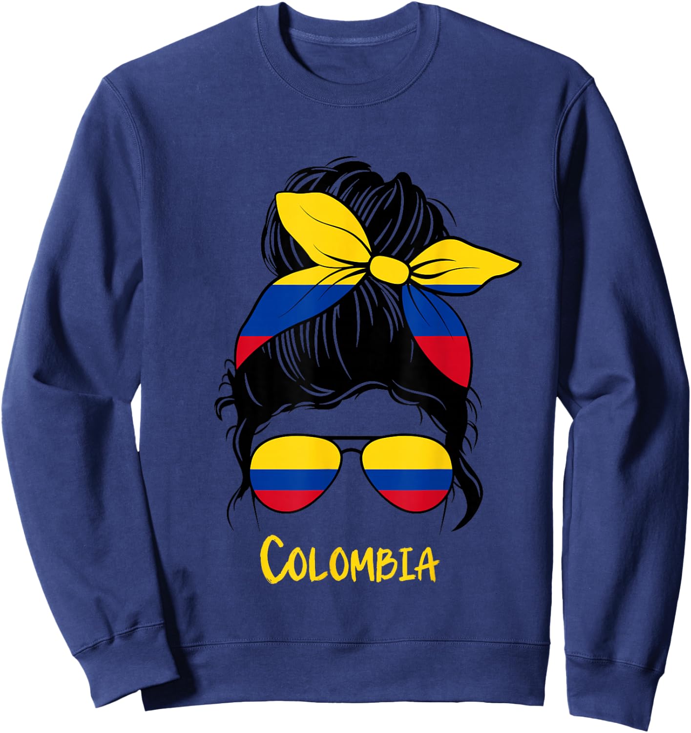 Colombian Girl Bandana Glasses Flag Colors Latina Pride Sweatshirt - Sweatshirt | Navy