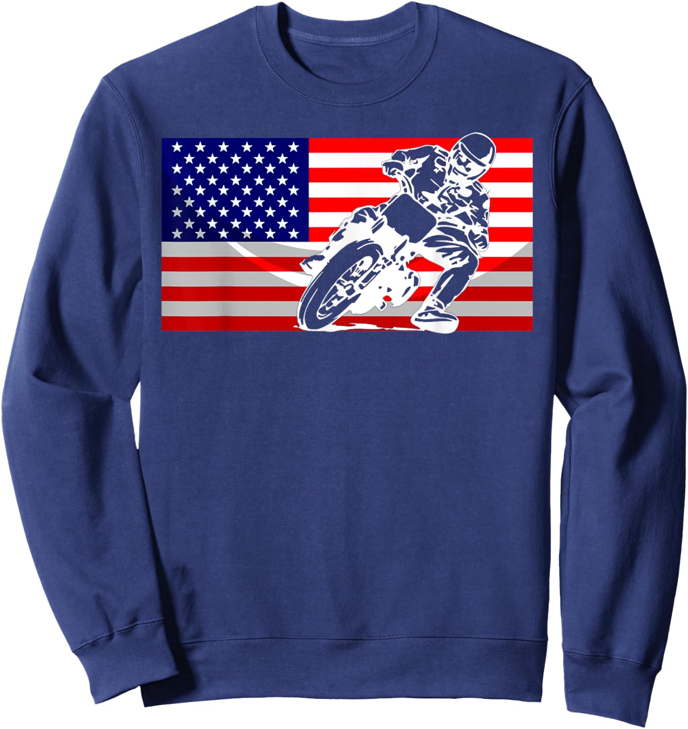 Funny American Flat Track Motorcycle Gift Cool Bike Rider Sweatshirt - Sweatshirt | Navy