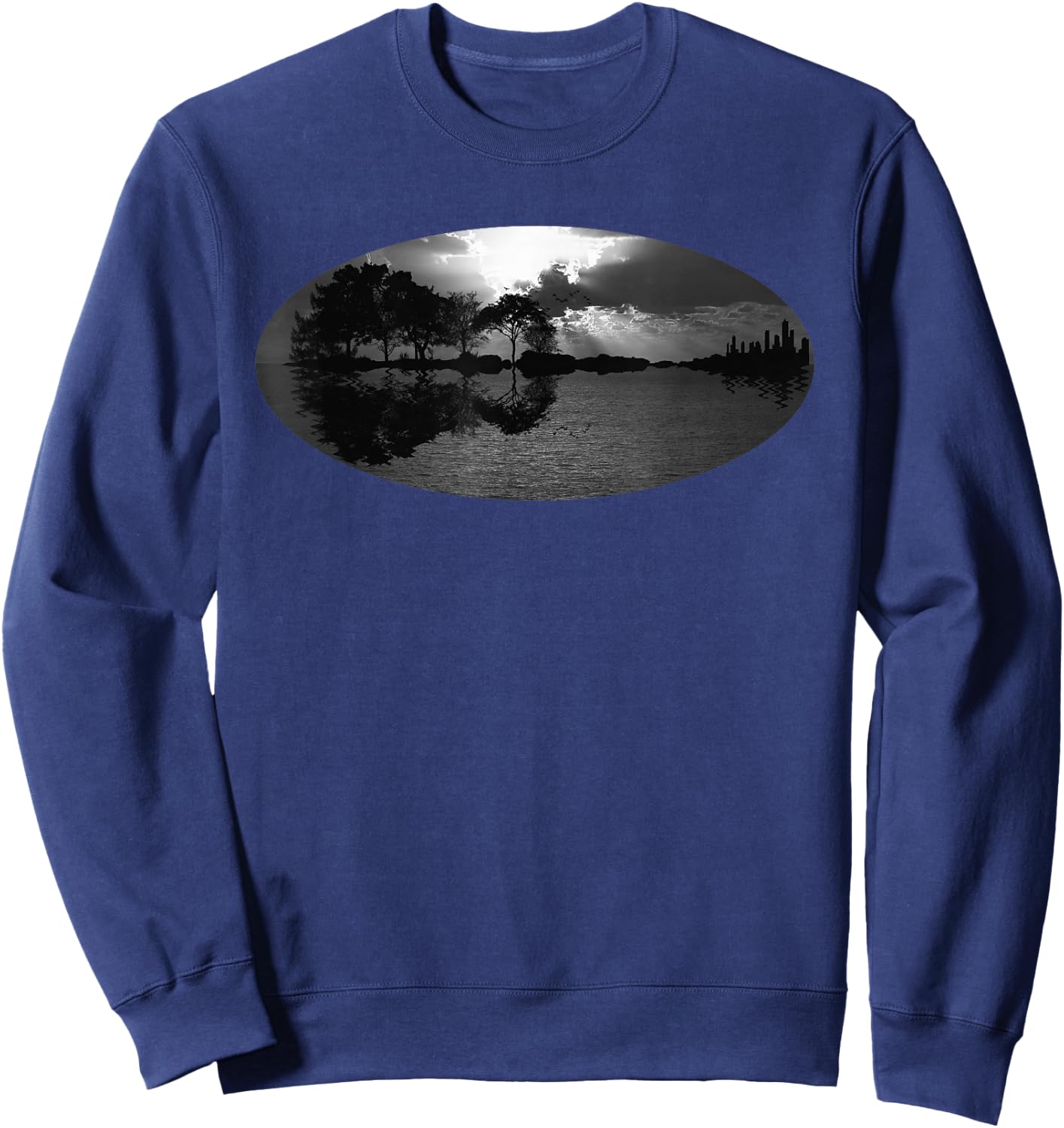 Guitar Sunset Sky Trees City Water Reflection Special Design Sweatshirt - Sweatshirt | Navy