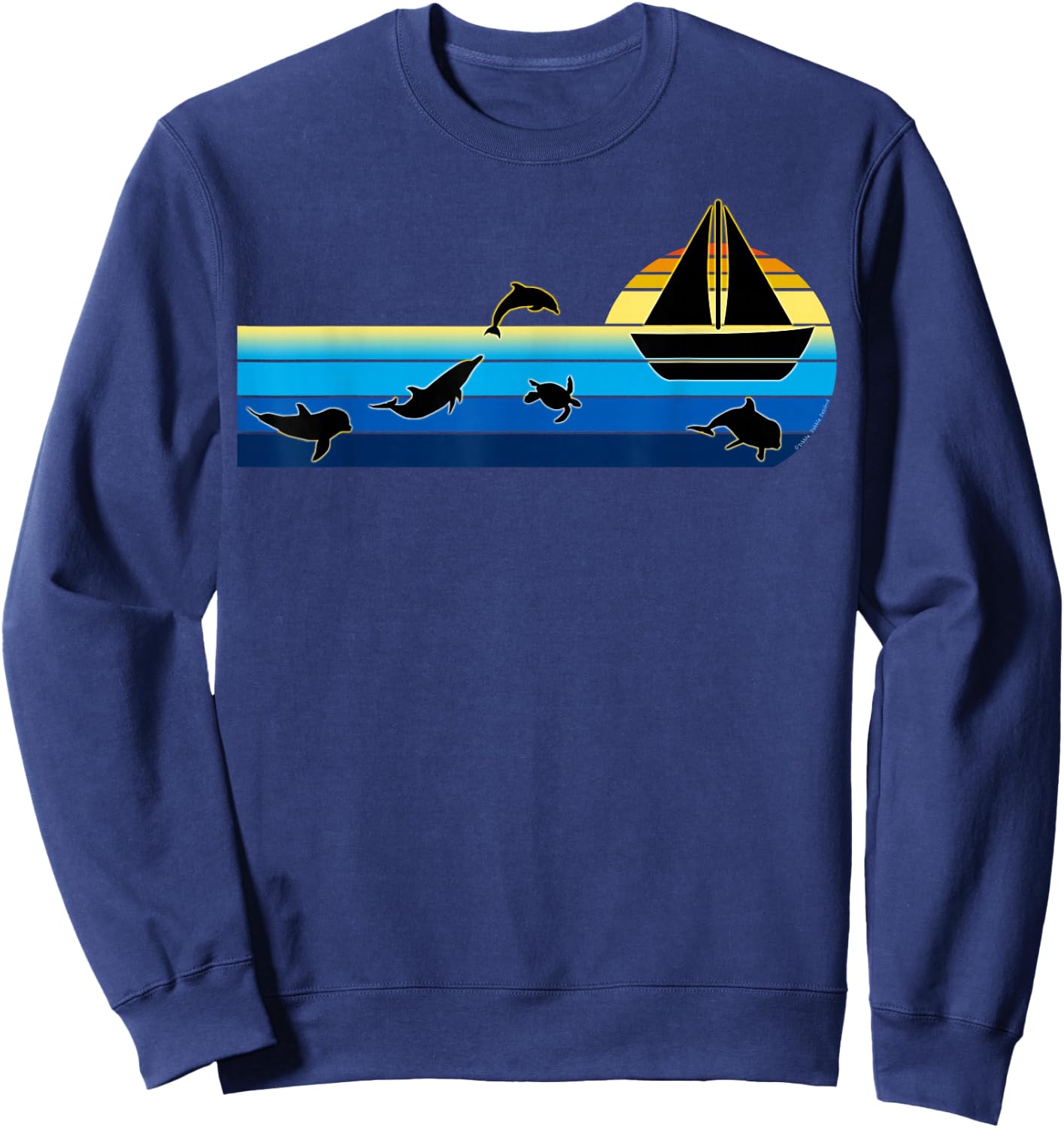 Nautical Sunrise Sailboat with Dolphins Beach Summer Sailing Sweatshirt - Sweatshirt | Navy