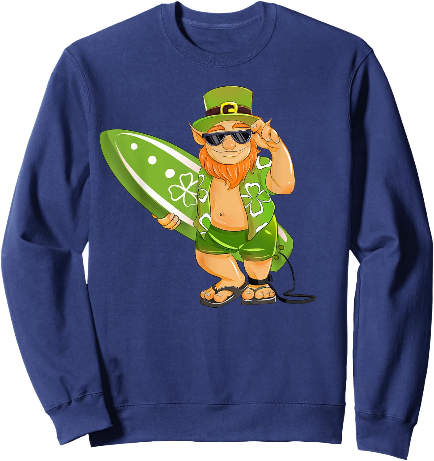 Surfing Leprechaun Hawaiian Surfing St Patricks Day Hawaii Sweatshirt - Sweatshirt | Navy