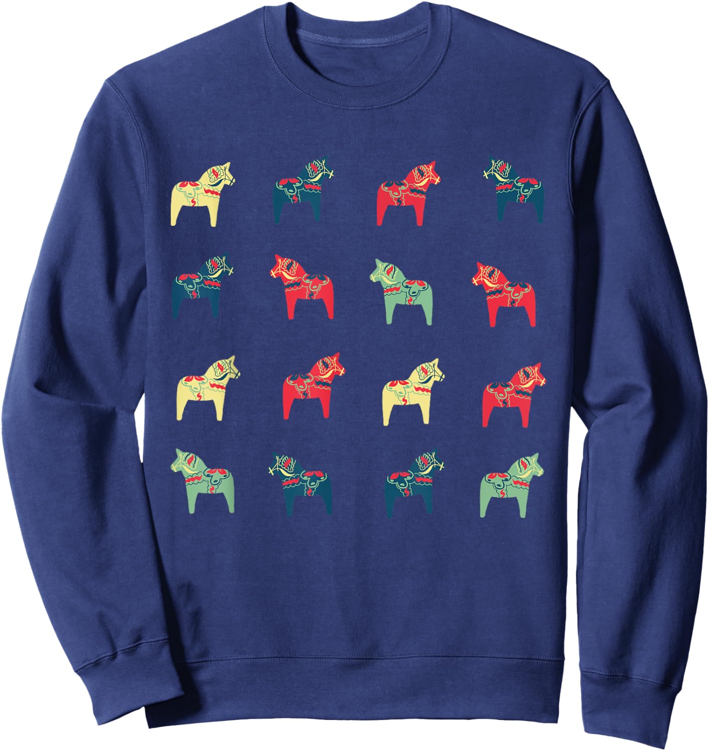 Swedish Dala Horses Dalecarlian Adults Black Small Modern Cartoon Embroidery Short Sleeve Sweatshirt - Sweatshirt | Navy
