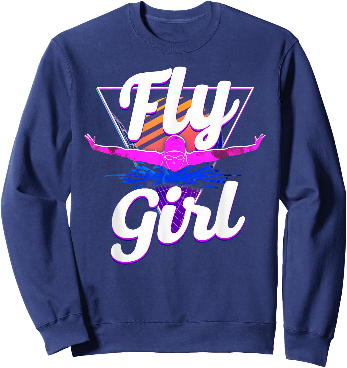 Swimmer Swim Fly Girl Butterfly Swimming 80'S Vaporwave Sweatshirt - Sweatshirt | Navy