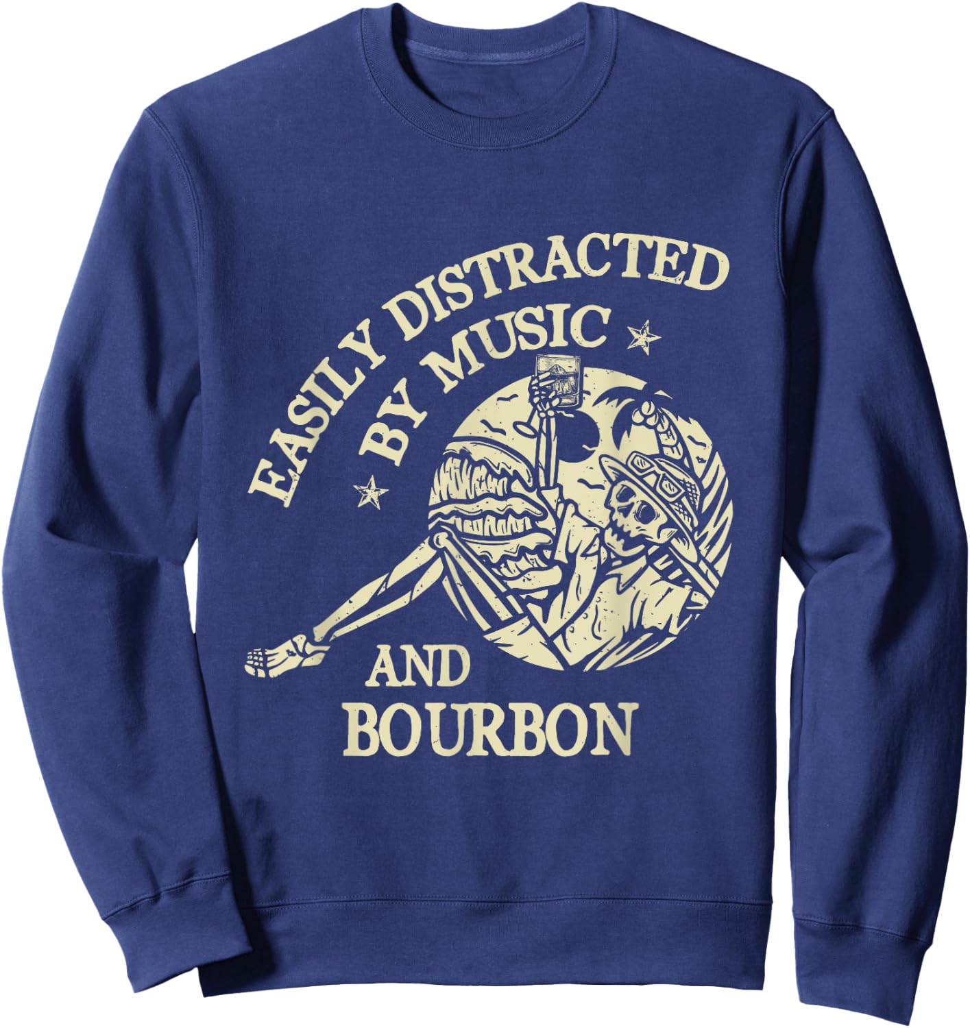Easily Distracted By Music And Bourbon Skeleton Sweatshirt - Sweatshirt | Navy